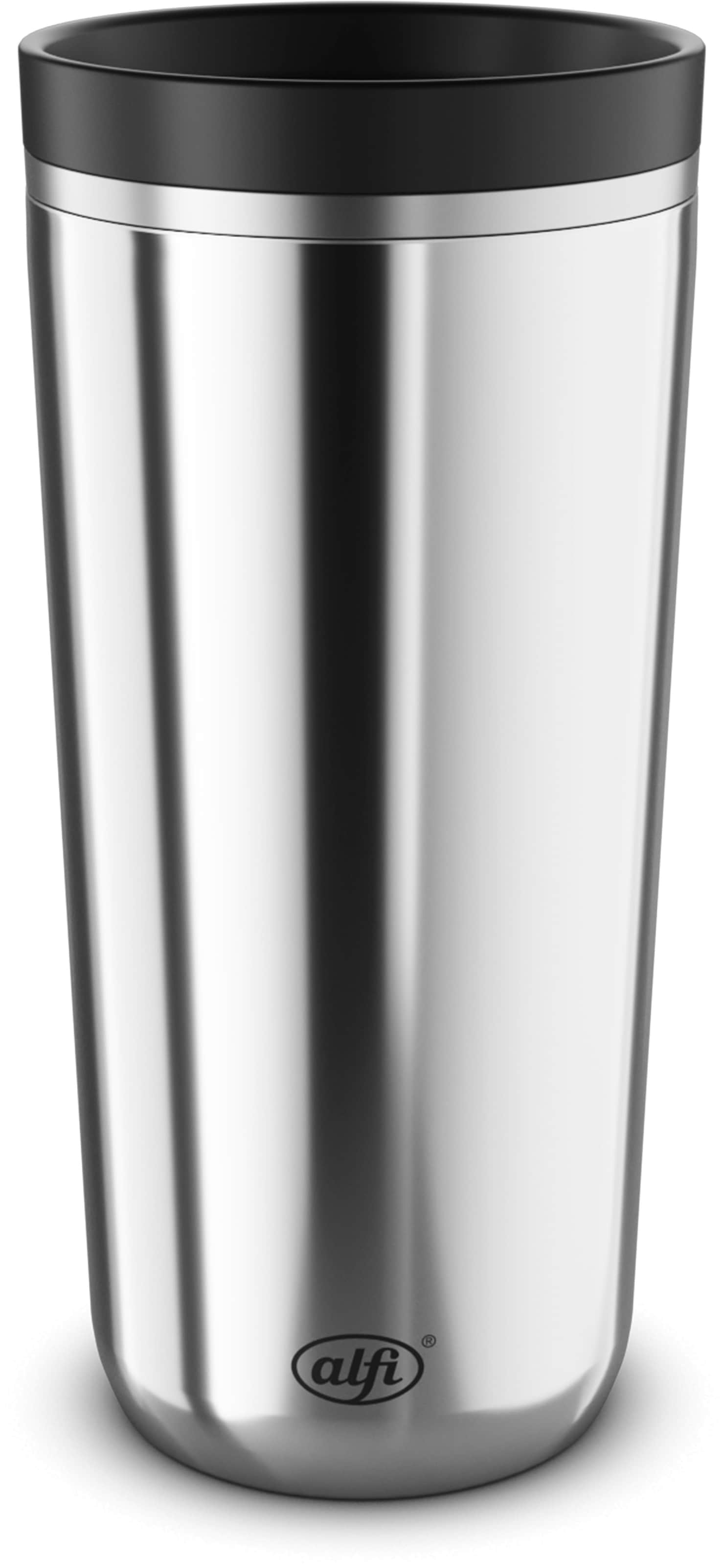 ALFI Thermobecher »ISO COFFEE MUG PRO, absolut dicht, spülmaschinenfest« 0, 38l, 6h heiß & 12h kalt, mit Druckknopf & Teebeutel-Aufhänger stainless...