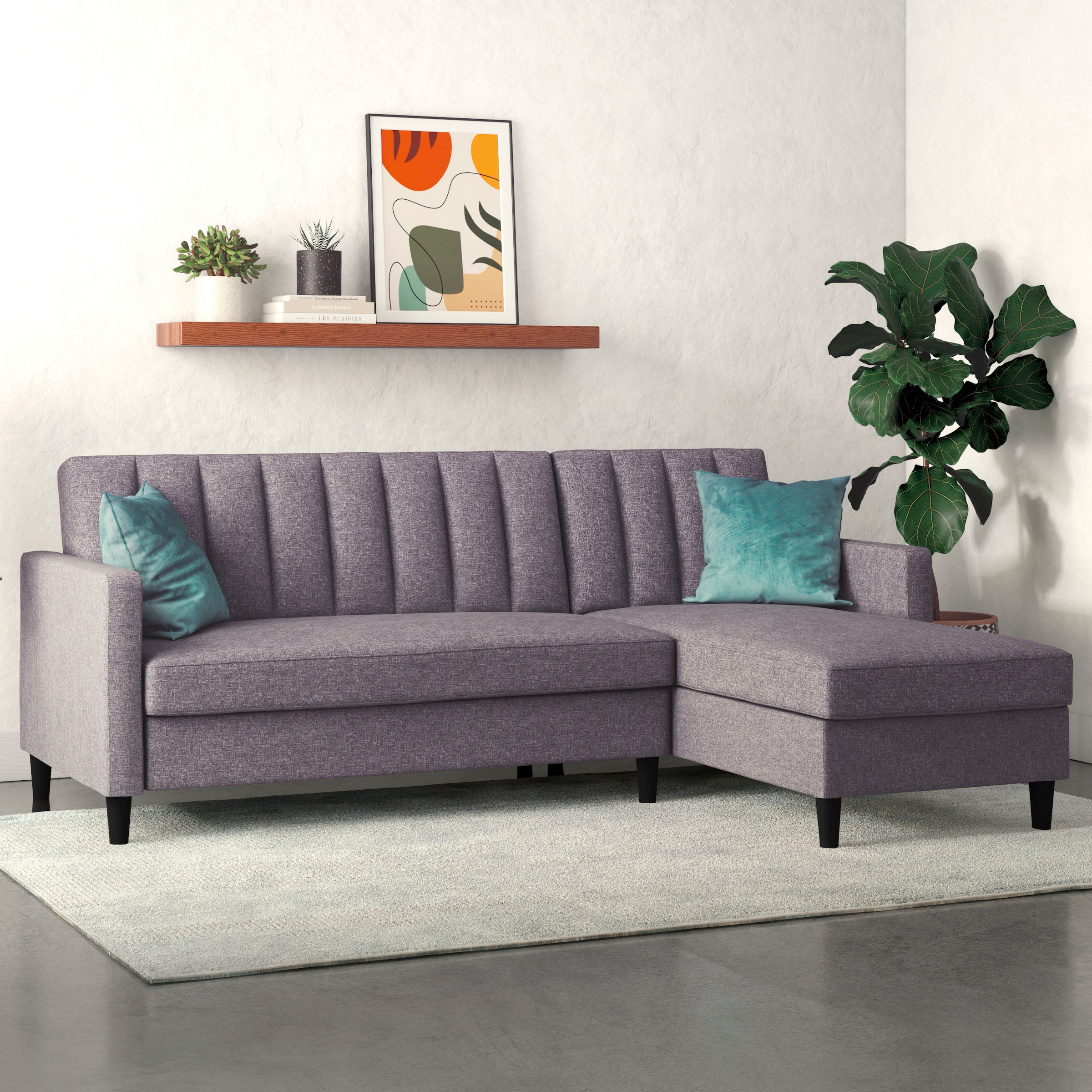 Dorel Home Ecksofa mit Schlafffunktion, Recamiere mit Stauraum beidseitig montierbar, Rückenlehne 2-teilig und 3-fach verstellbar