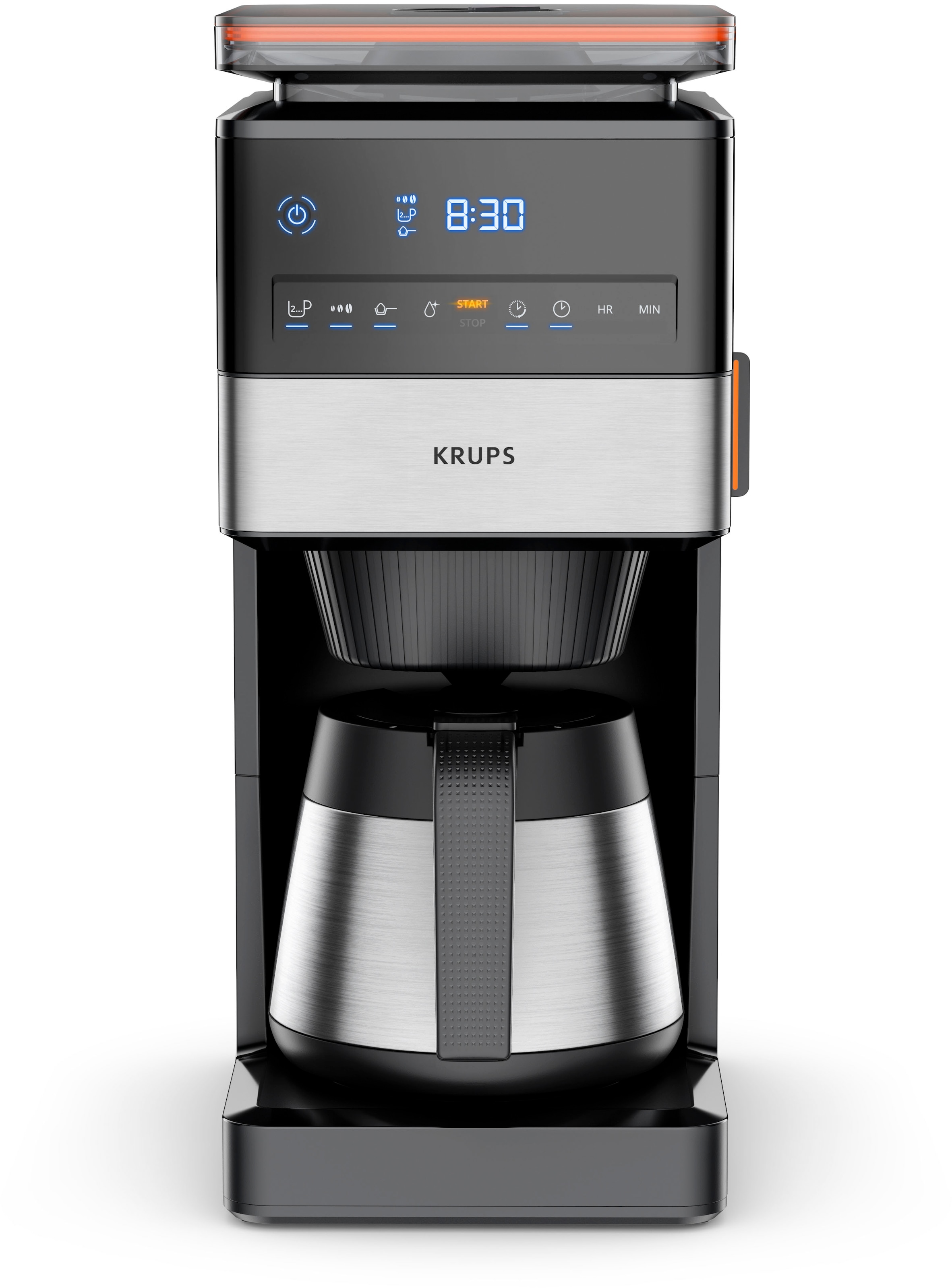 Krups Filterkaffeemaschine »KT8428 Grind Aroma XL«, 1,25 l Kaffeekanne, Papierfilter-Permanentfilter, 1x4, Kegelmahlwerk, digitales Bedienfeld, 1,25 l, 4h warm dank Isolierkanne