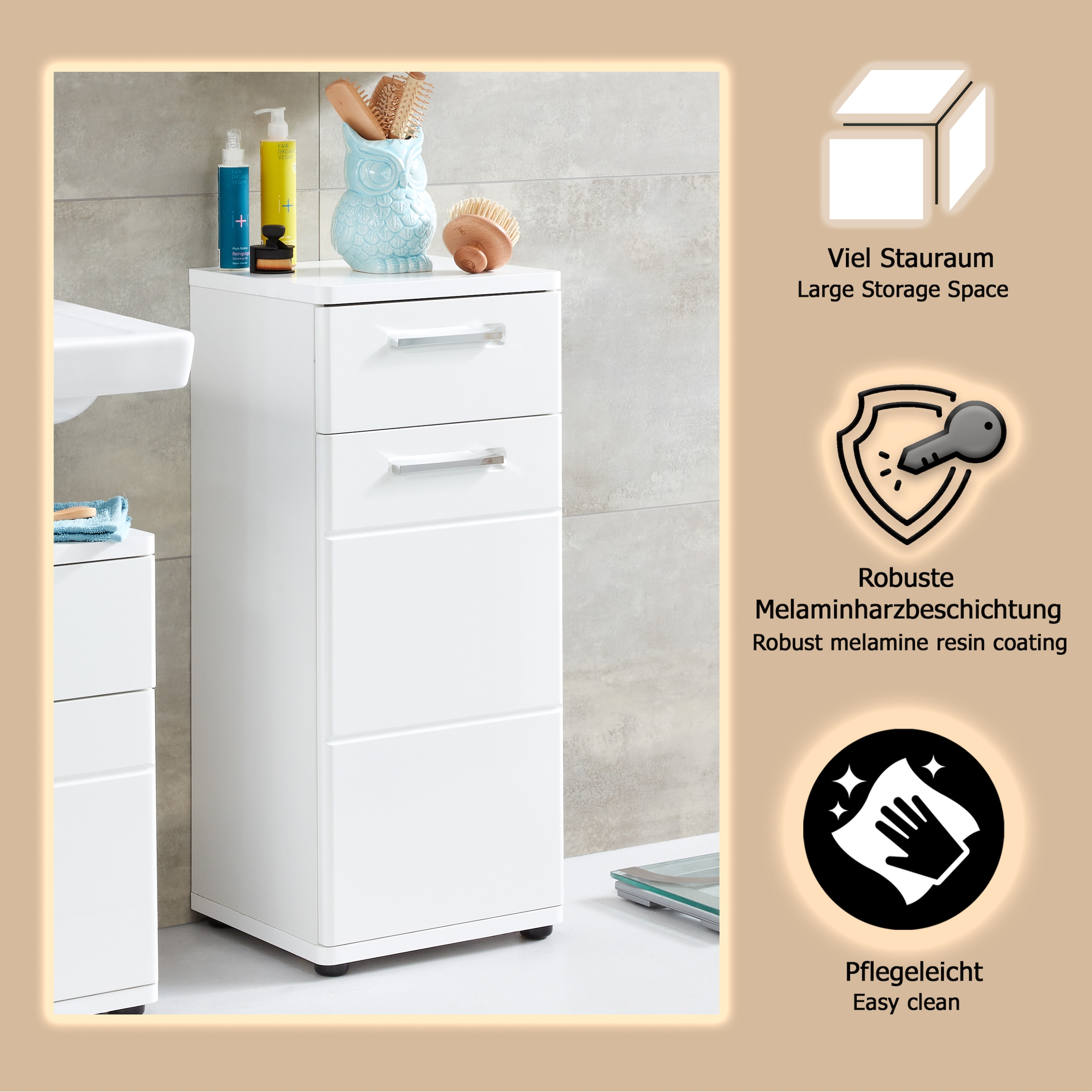 welltime Unterschrank »Mora«, Standschrank mit 1 Tür & 1 Schublade - (B/T/H) 37/34/87 cm