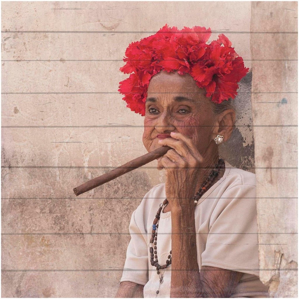 Home affaire Holzbild »Havanna Lady mit Kopfschmuck«, 40/40 cm