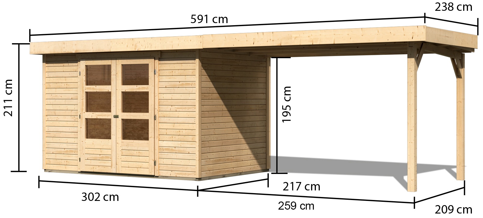 Karibu Gartenhaus »Arnis«, (Set), mit Anbaudach 2,80 cm Breite
