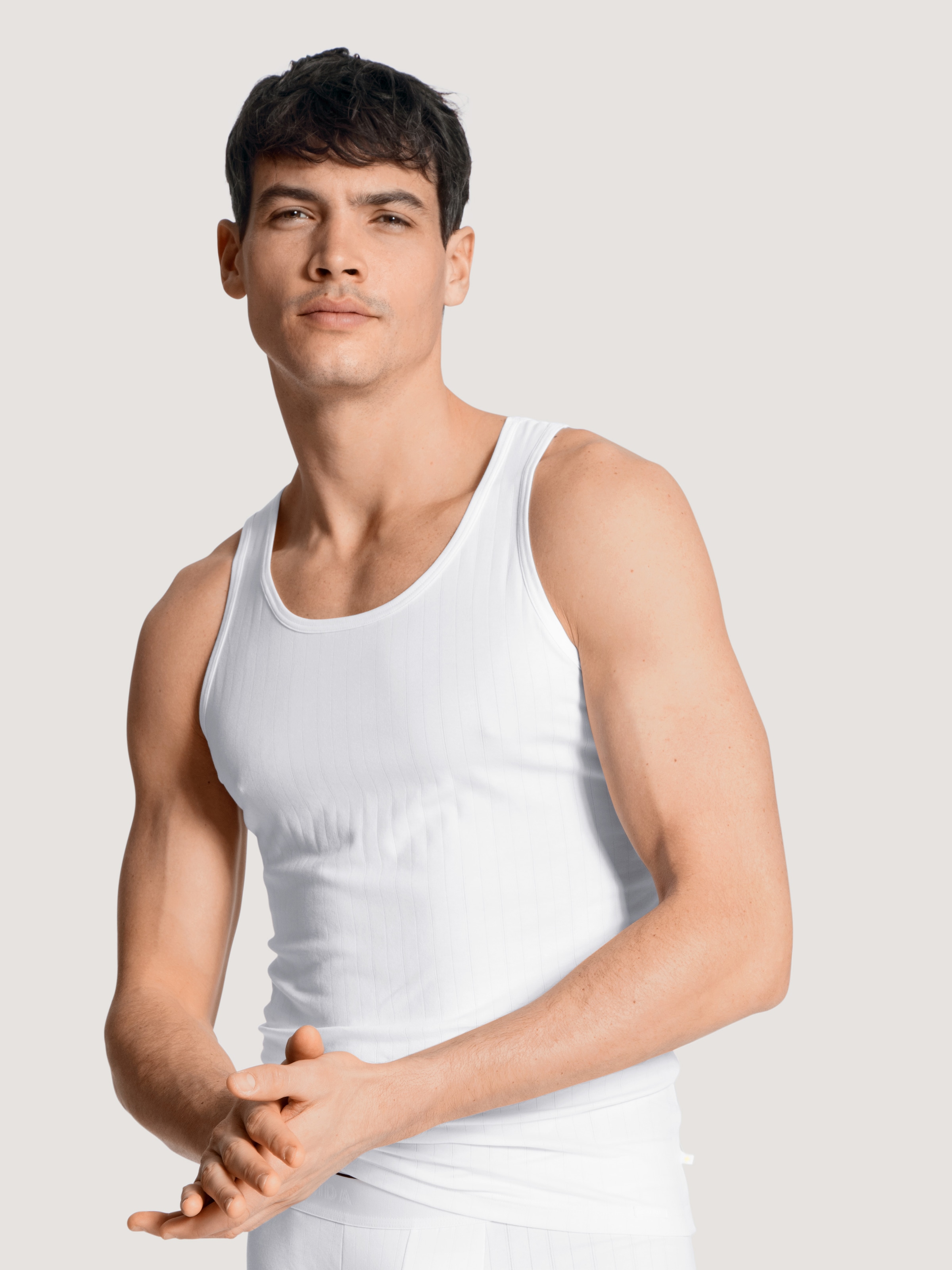 CALIDA Muskelshirt, Rundhals-Ausschnitt, Single Jersey, Baumwollmix, elastisch
