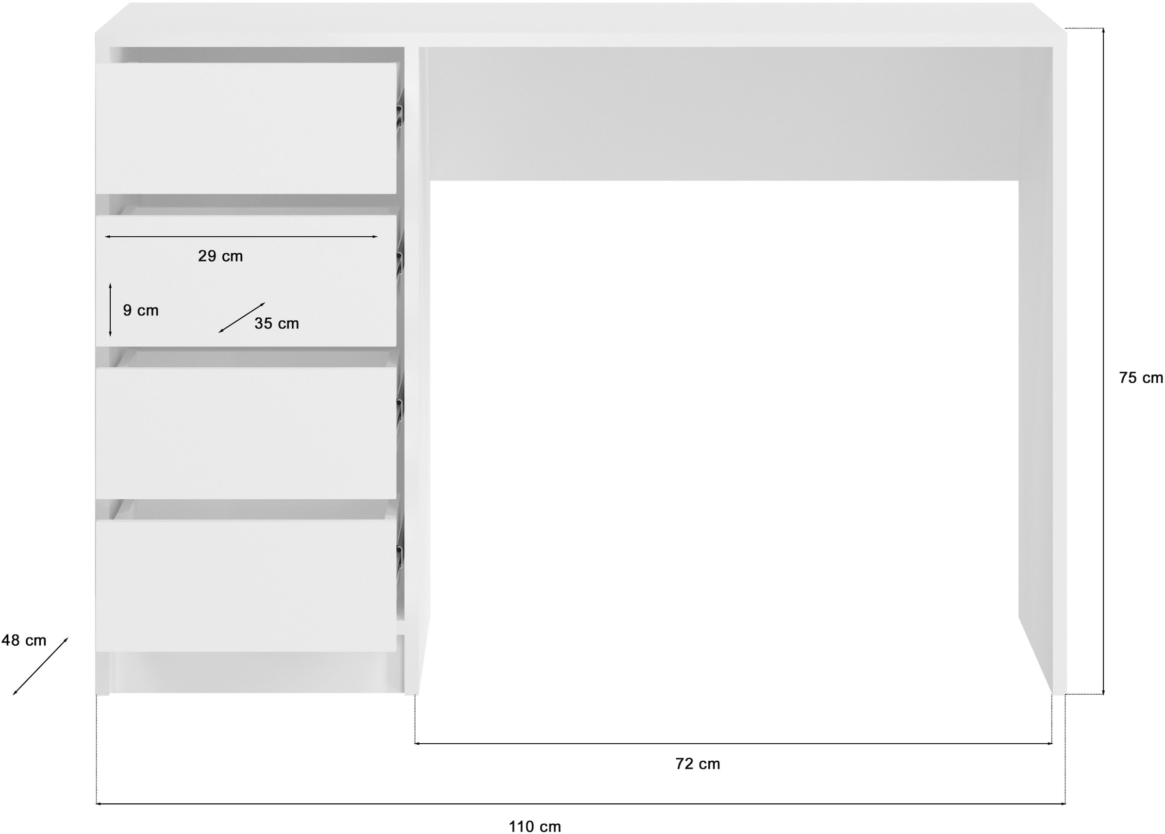 welltime Schreibtisch »Pisa«, Breite 110 cm, Tisch Schminktisch Badschrank Desktop