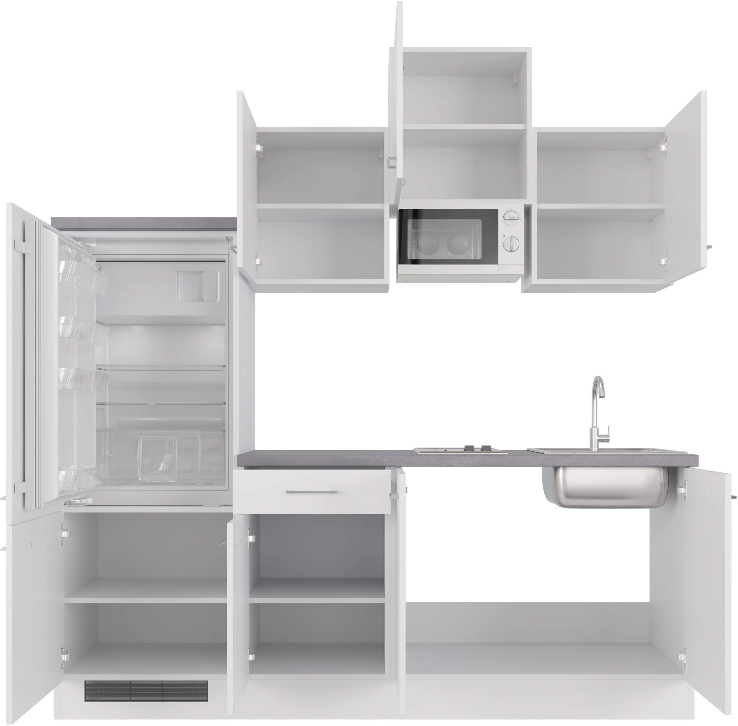 Flex-Well Küchenzeile »Kopenhagen«, Breite 210 cm, mit Kühlgerät und Glaskeramikkochfeld sowie Mikrowelle