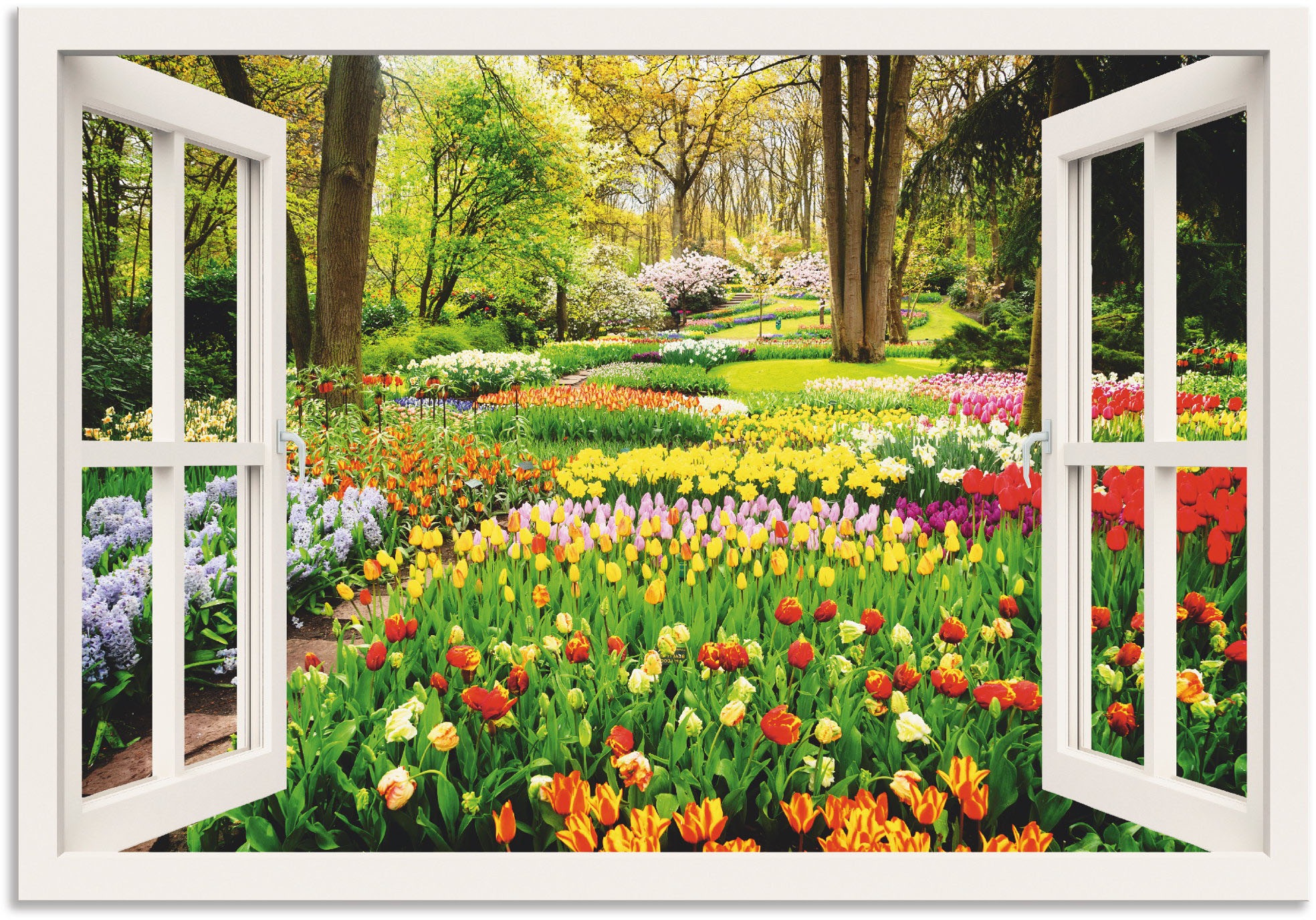 Artland Wandbild "Fensterblick Tulpen Garten Frühling", Fensterblick, (1 St günstig online kaufen