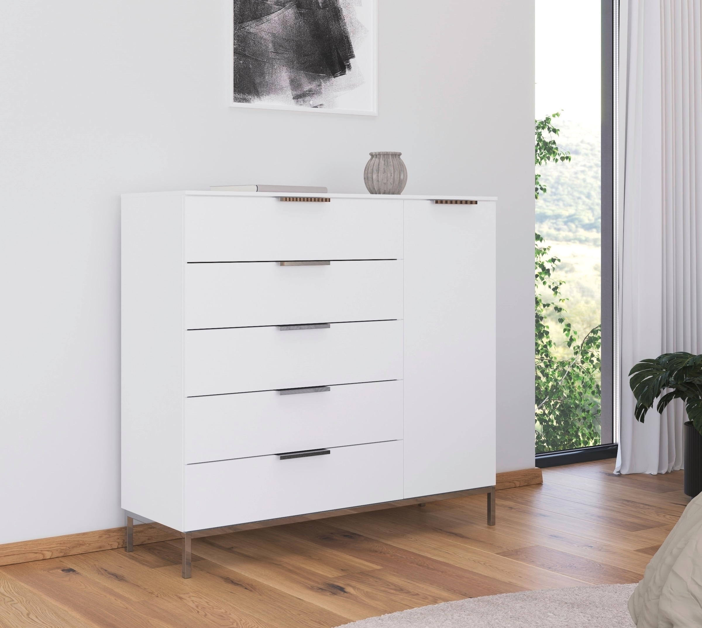rauch Kombikommode »Kommode Türkommode Sideboard Kombikommode FLIPP«, (Breite 120 cm mit 2 Einlegeböden), 1-türig mit 5 Schubladen und Soft-Close-Funktion