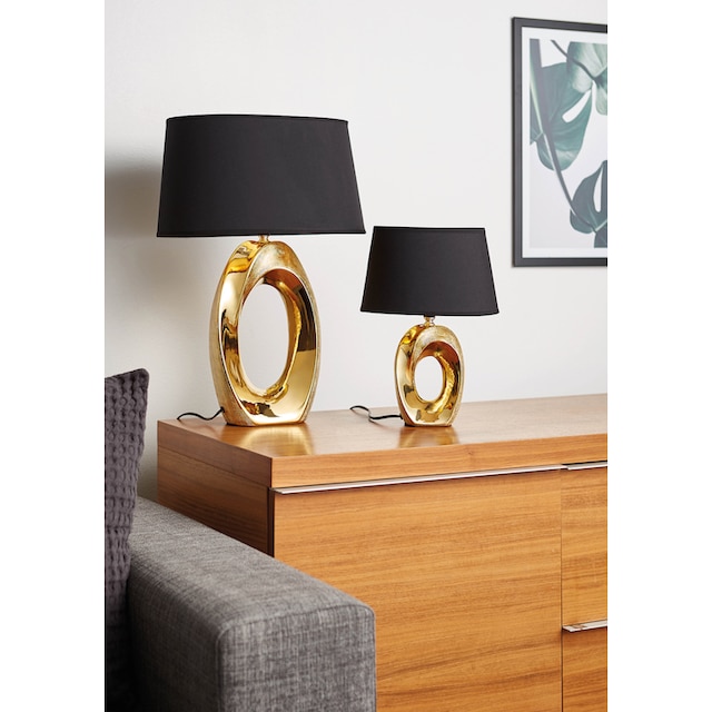 TRIO Leuchten Schreibtischlampe »Taba«, 1 flammig-flammig, Nachttischlampe,  Tischlampe golfarbig, Stoffschirm in schwarz/gold online bestellen