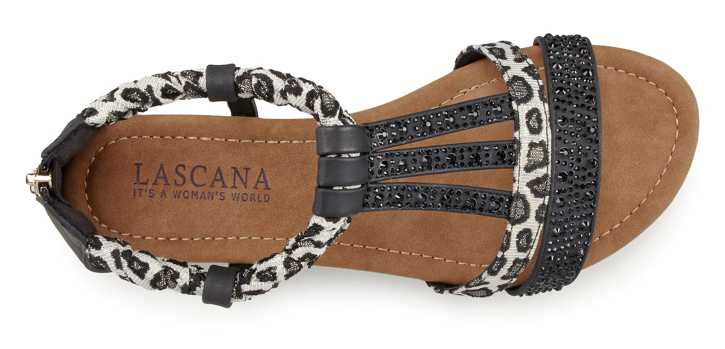 LASCANA Sandale »Sommerschuh, Sandalette,«, mit Verzierung und kleinem Keilabsatz im Festival-Look VEGAN