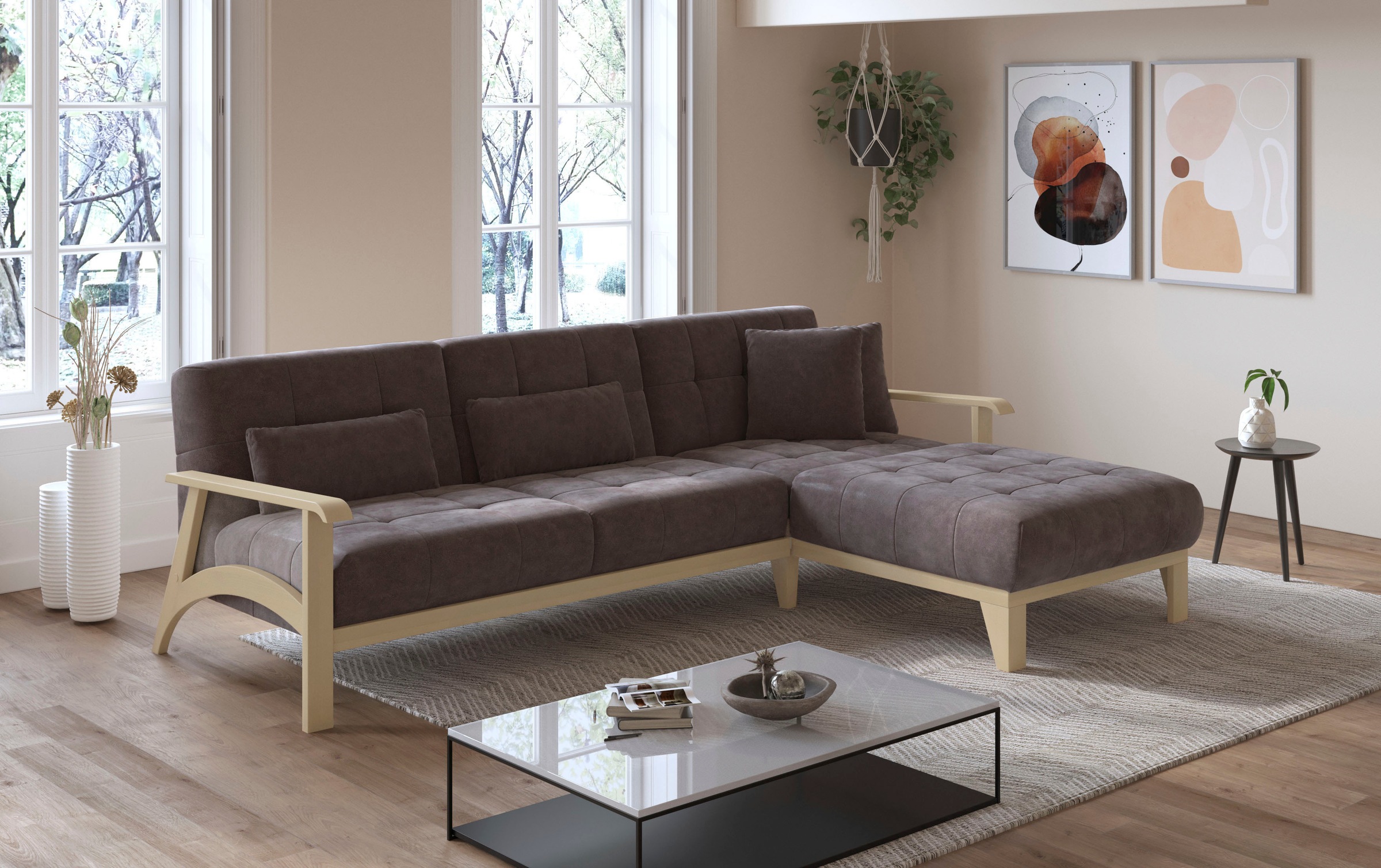 sit&more Ecksofa "Billund L-Form", Armlehnen aus eichefarbigem Buchenholz, günstig online kaufen