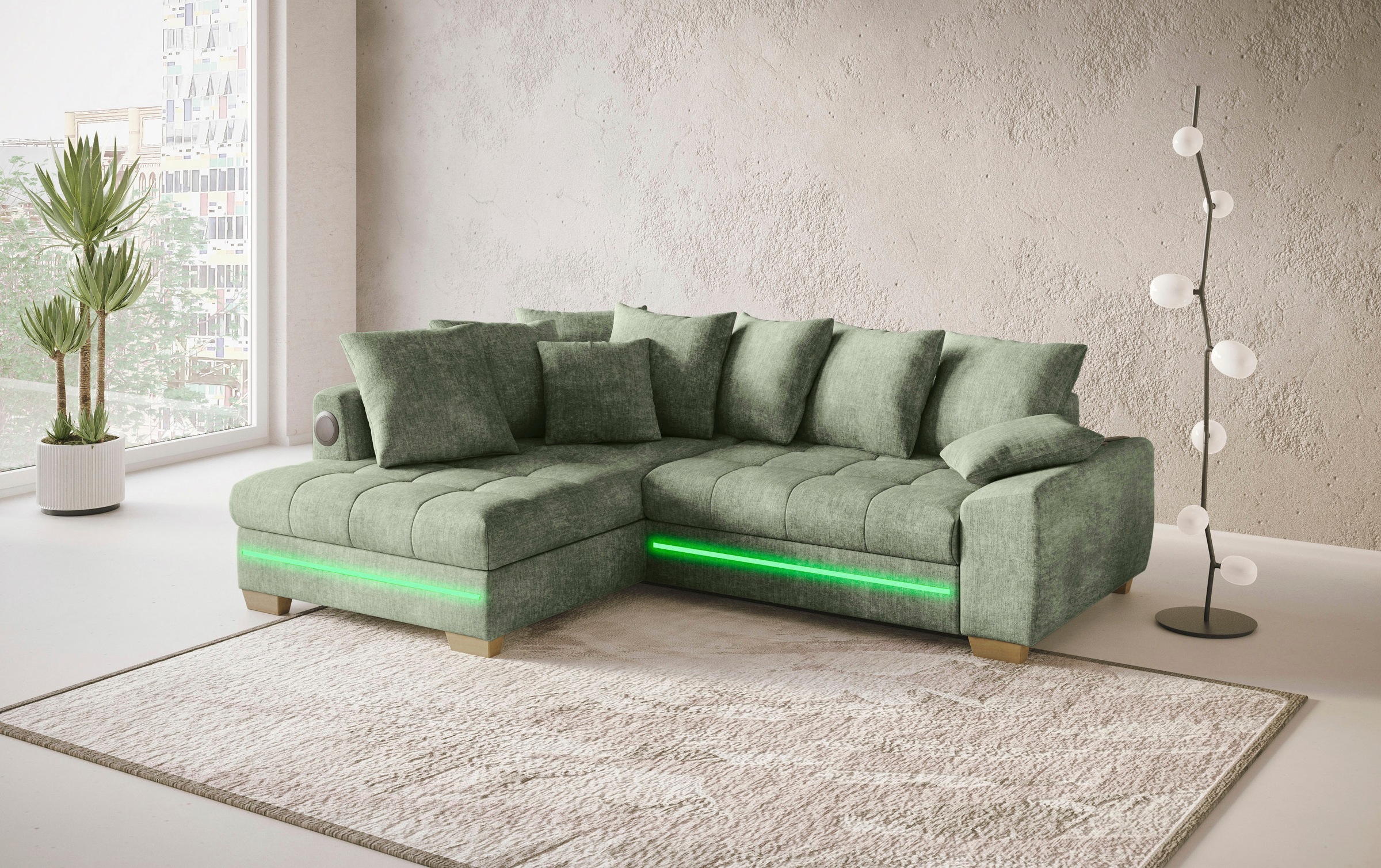 Mr. Couch Ecksofa »Nikita II, L-Form«, mit Kaltschaum, RGB-LED, Soundsystem, wahlweise mit Bett, Bettkasten