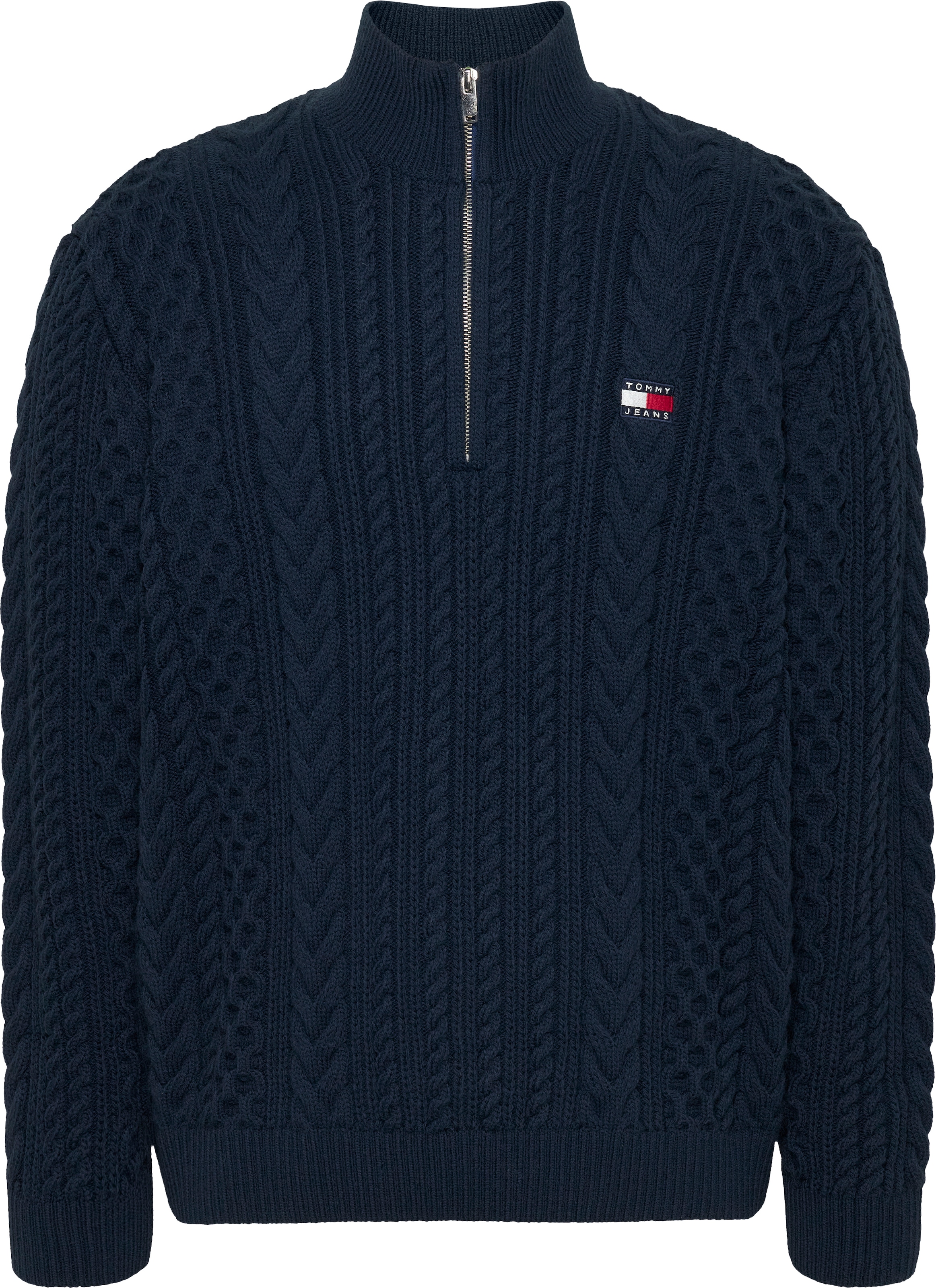 Tommy Jeans Stehkragenpullover »TJM REG CABLE S FLAG 1/4 ZIP«, mit Zopfmuster