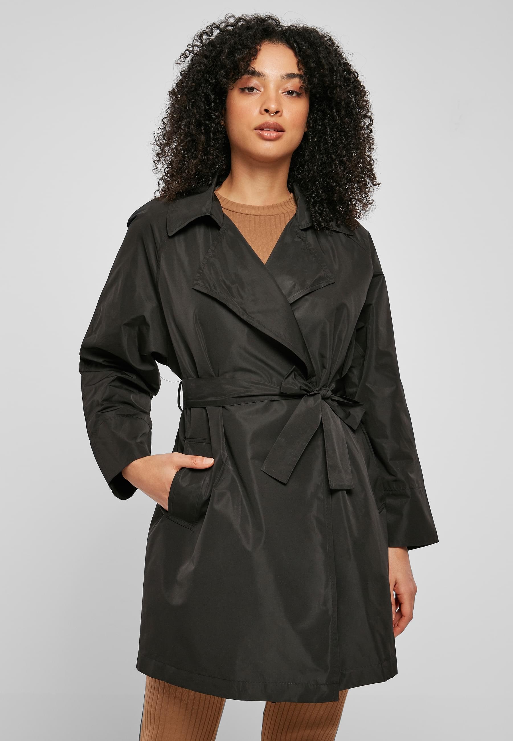 URBAN CLASSICS Winterjacke »Urban Classics Damen Ladies Crinkle Nylon Minimal Trench Coat« 1 Stk. tlg. ohne Kapuze