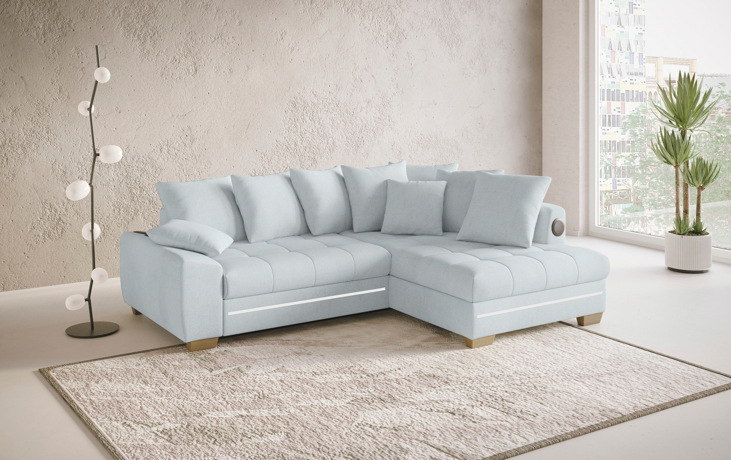 Mr. Couch Ecksofa »Nikita II, L-Form«, mit Kaltschaum, RGB-LED, Soundsystem, wahlweise mit Bett, Bettkasten