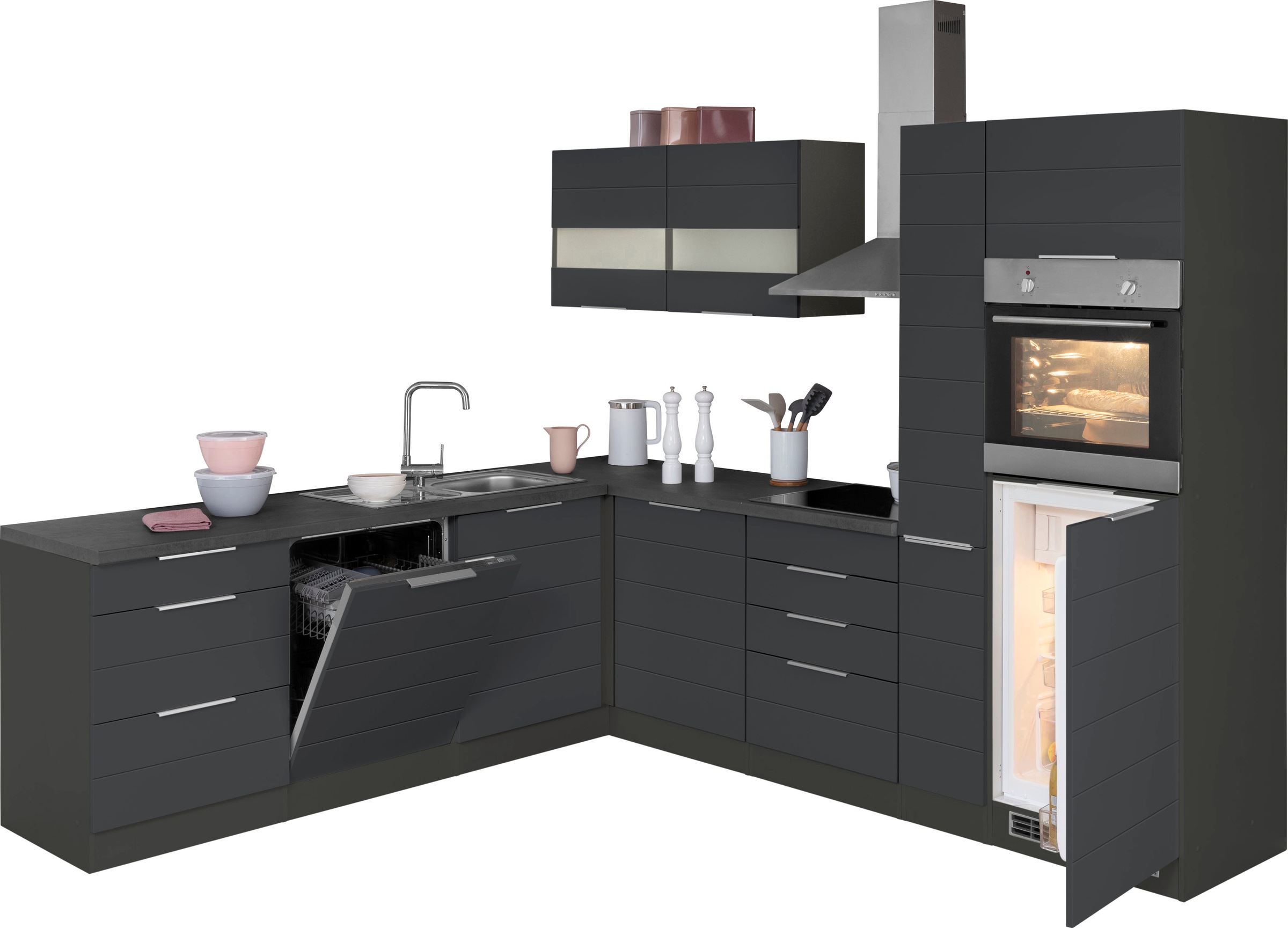 KOCHSTATION Winkelküche »KS-Luhe«, Stellbreite 240x270 cm, wahlweise mit oder ohne E-Geräten, MDF-Fronten