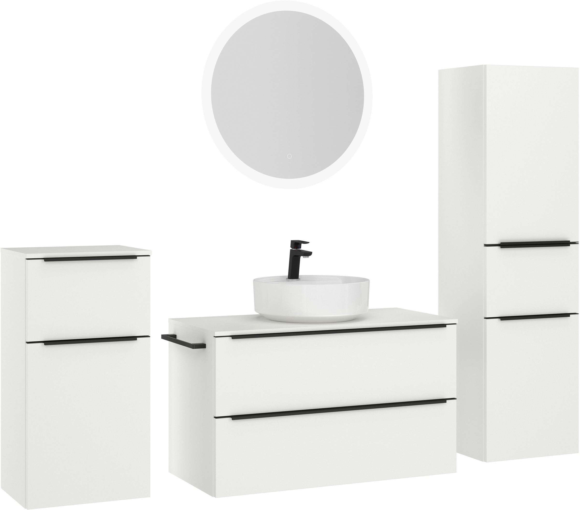 nobilia® Badmöbel-Set »Alvene«, (4 St., vormontiert, mit Soft-Close), inkl. Spiegel mit Touch-Sensor, in vier Breiten