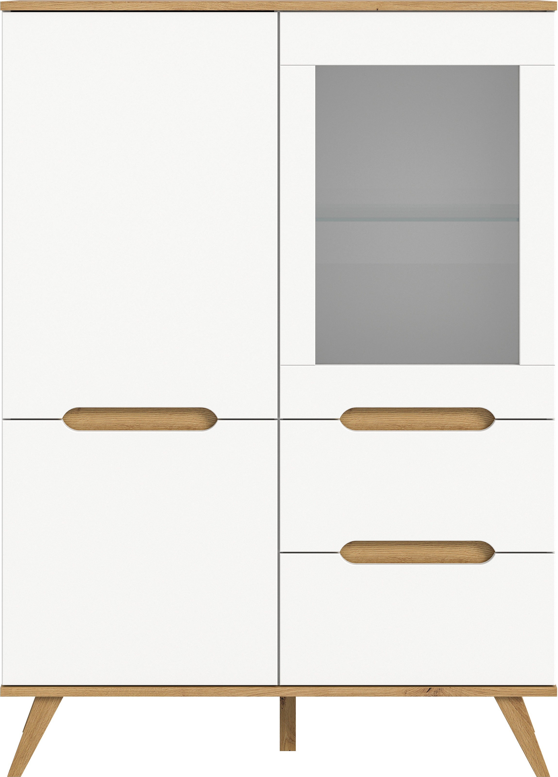 Home affaire Highboard »Alesund, Höhe 140cm, 2 Türen, 1 Schubkasten,konischer Fuß, Scandi-Look«, Anrichte, Schrank, Kommode, Midischrank, Wohnmöbel, Wohnzimmer