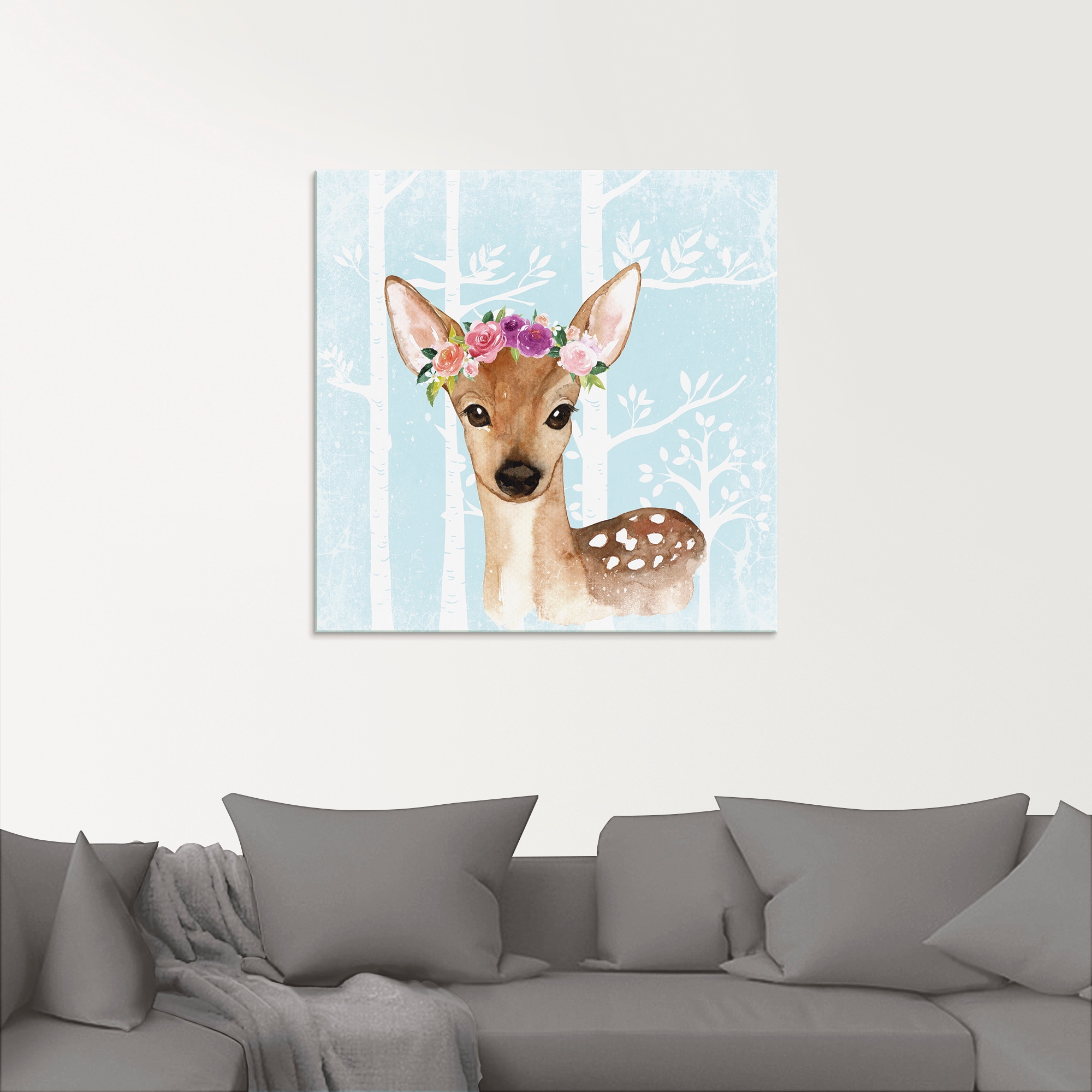 Artland Glasbild »Wild Reh mit Blumen im blauen Wald«, Tiere, (1 St.), in v günstig online kaufen