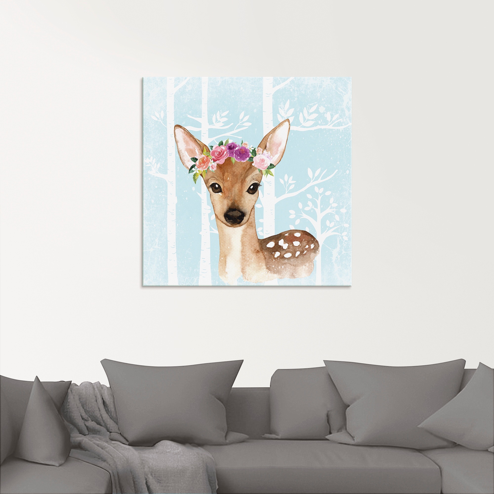 Artland Glasbild »Wild Reh mit Blumen im blauen Wald« Tiere 1 Stk. tlg. in günstig online kaufen