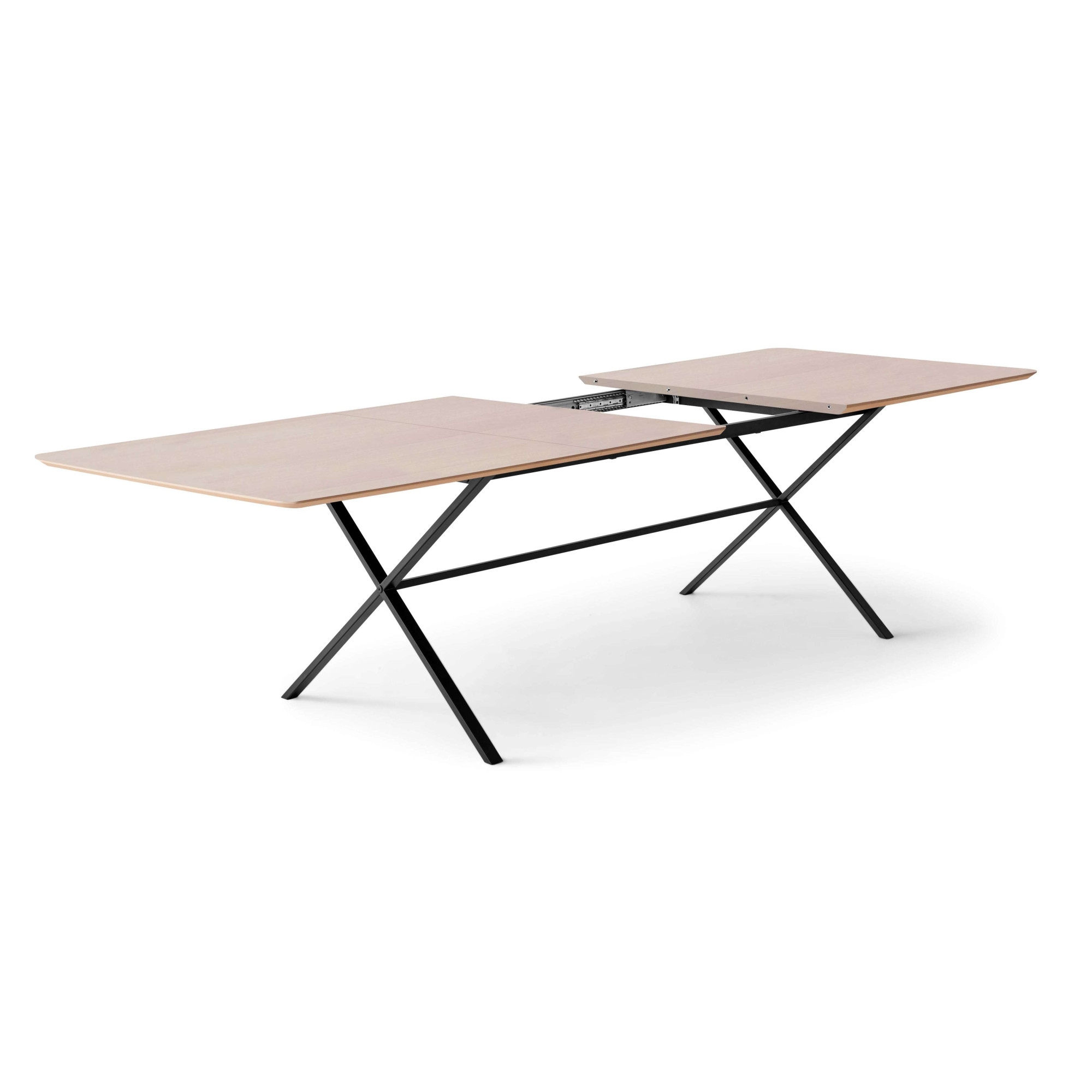 Hammel Furniture Esstisch »Meza Designtisch mit Auszugsfunktion und 2 Einlegeplatten«, abgerundete Tischplatte MDF, gekreuztes Metallgestell, in zwei Breiten