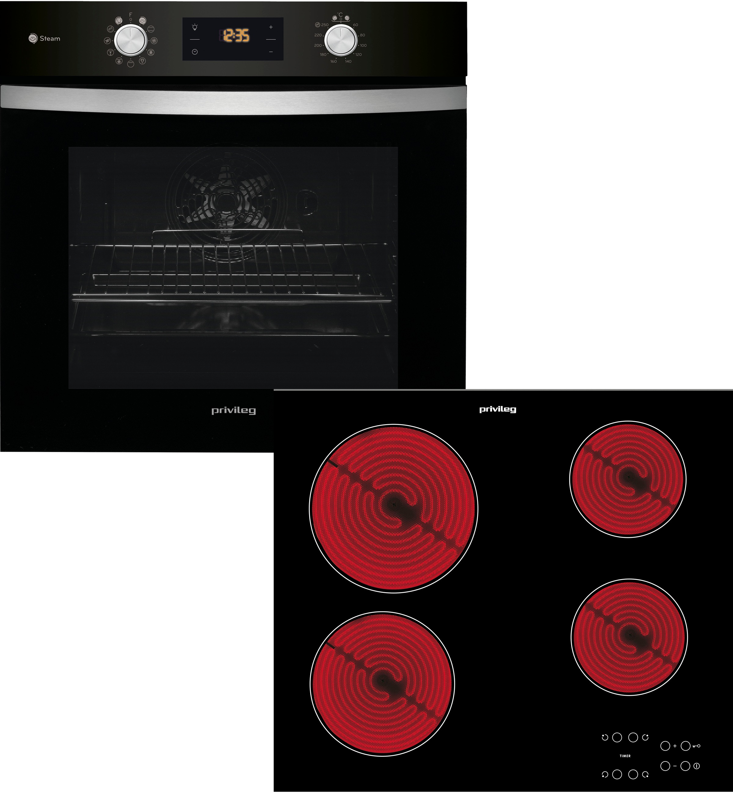PRIVILEG Backofen-Set »PBWK3 JH8S BLG« mit 1-fach-Teleskopauszug Hydrolyse schwarz Hydrolyse - Selbstreinigungssystem durch die Kraft des Wasserdampfs