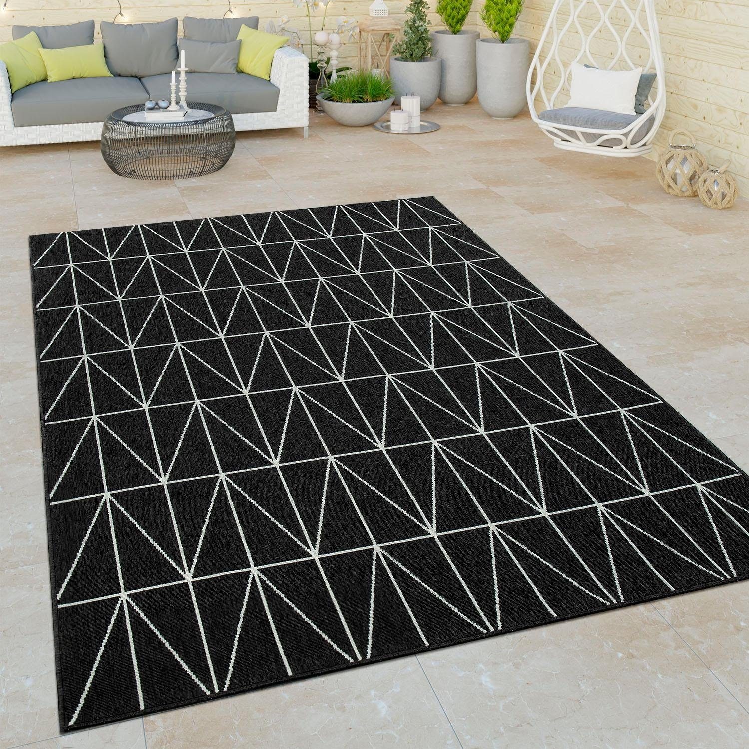 Paco Home Teppich »Brugge 224«, rechteckig, 4 mm Höhe, Flachgewebe, modernes gemetrisches Muster, In- und Outdoor geeignet