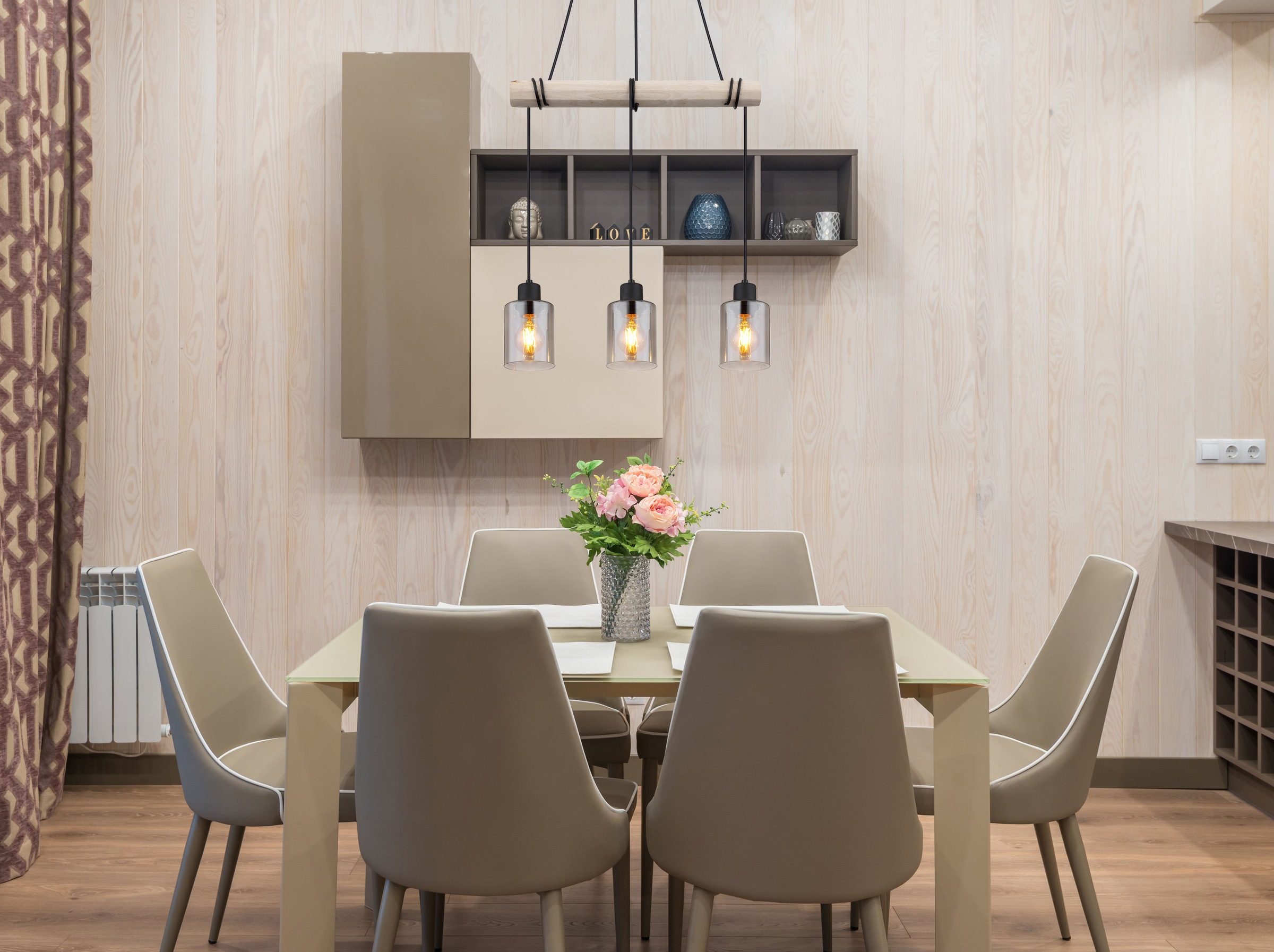 GLOBO LIGHTING Hängeleuchte »HADERA« E27 1 Stk. Hängeleuchte Schwarz/Holz, Rauchglas, höhenkürzbar, E27