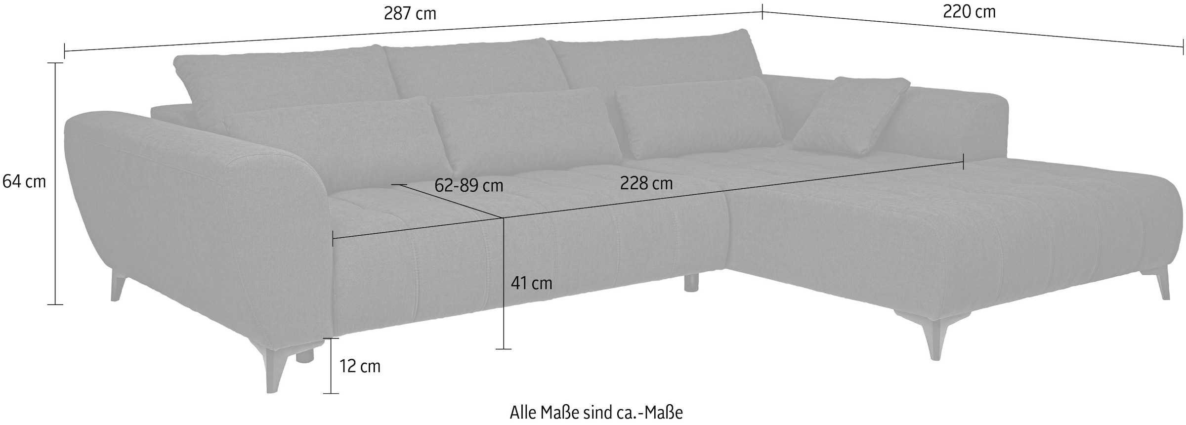 WERK2 Ecksofa »Memo Garay, XXL-Liegefläche, elektrisch ausziehbar auf ca. 228×126 cm« Luxus in Übergröße: XXL-Liegefläche, Komfort-Ottomane & stilvolle Füße