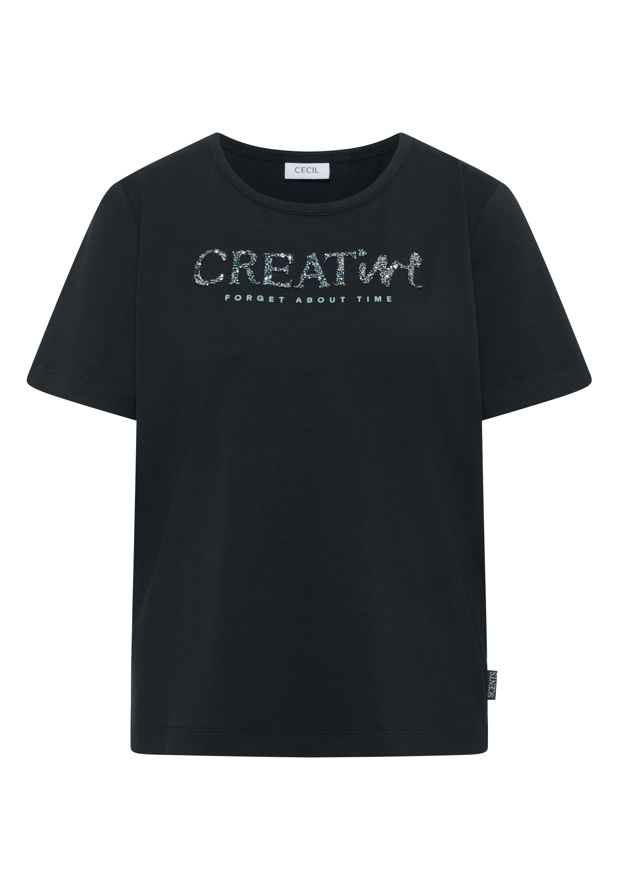 Cecil Print-Shirt Sommershirt mit Rundhals und Glitzer-Wording