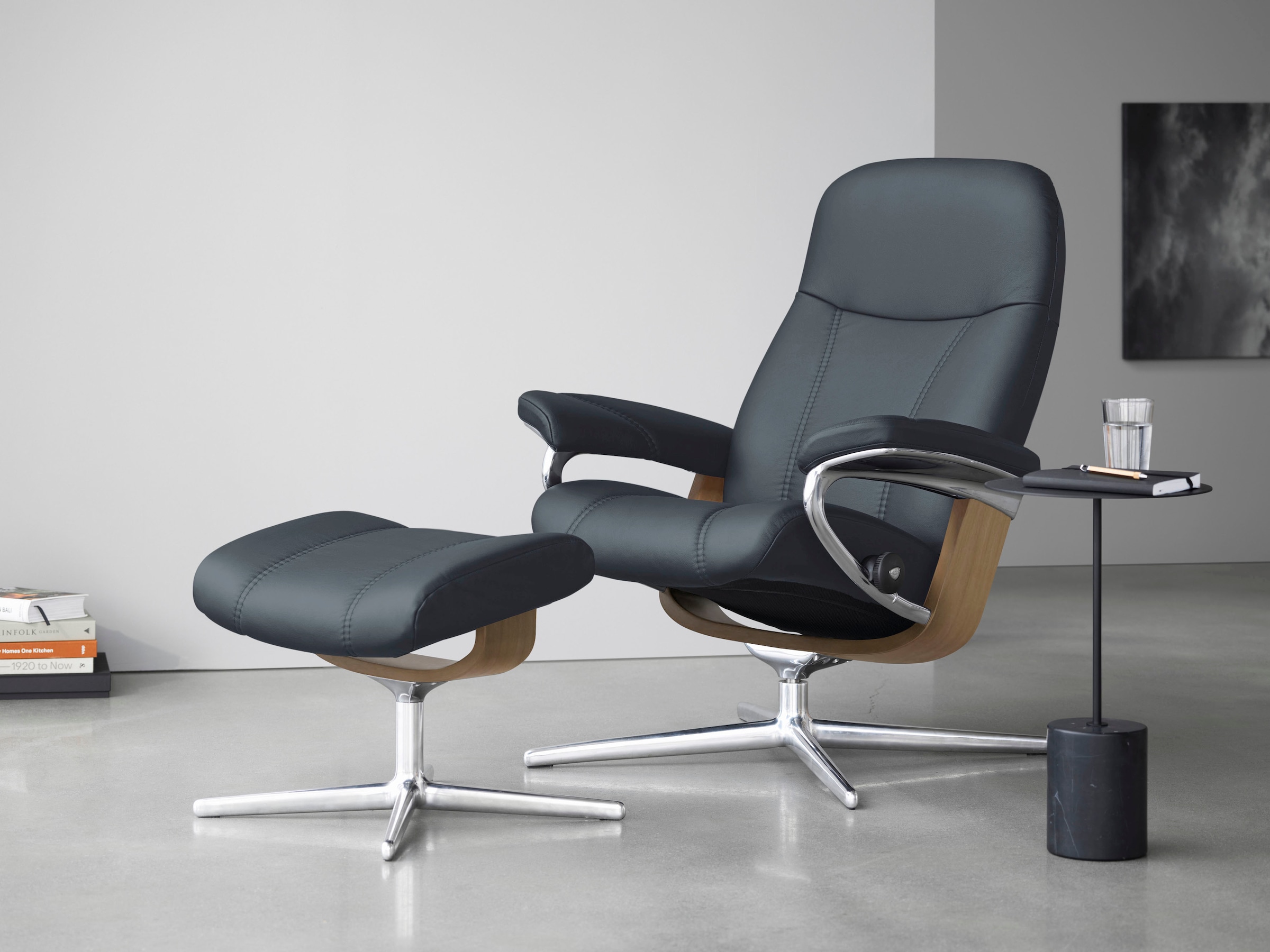 Stressless® Relaxsessel »Consul« Set, Relaxsessel mit Hocker,  mit Hocker, mit Cross Base, Größe S, M & L, Holzakzent Eiche