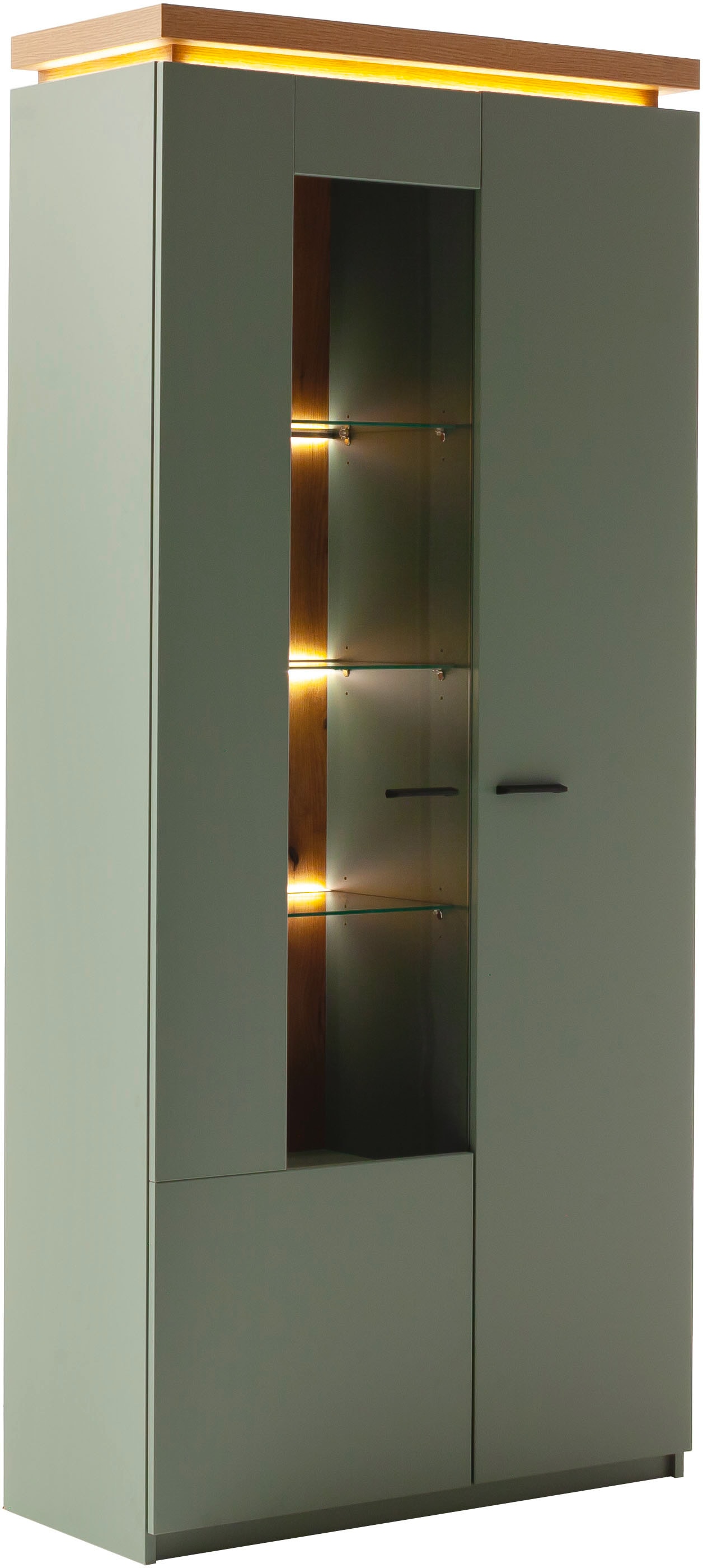 MCA furniture Vitrine »Moniz Kombi-Vitrine«, (1 St.), Standvitrine,Glasvitrine,Metallgriffe,1 Tür, 3 Glasböden, Höhe 197 cm