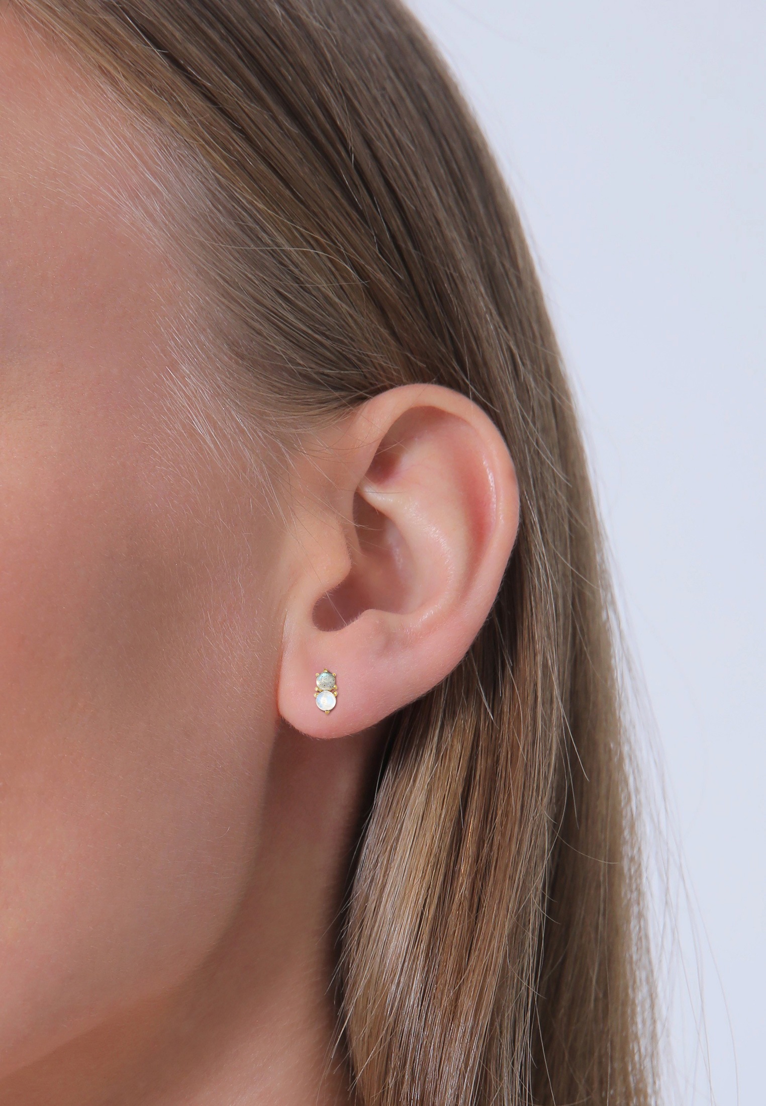 Elli Premium Paar Ohrstecker »Ohrstecker Mondstein Labradorit Edelstein 375 Gelbgold«
