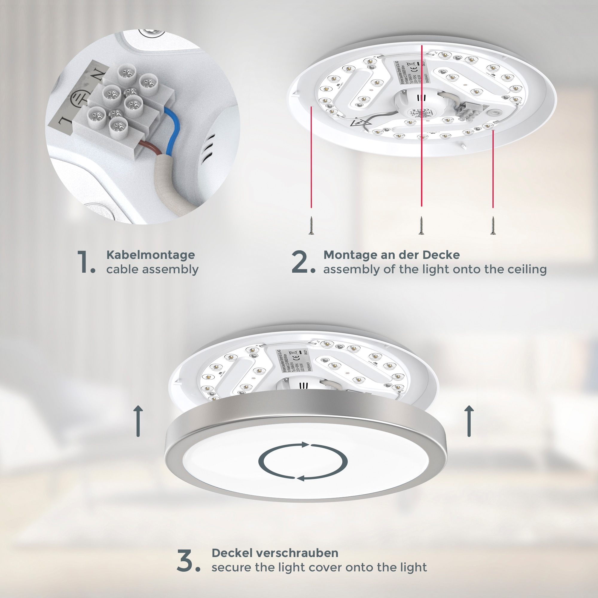 B.K.Licht LED Deckenleuchte, inkl. fest integrierter LED-Platine 18 Watt, 4.000K, 2.000lm, Schutzart IP 20, Metallrahmen silberfarbig, Ø 28,00 cm