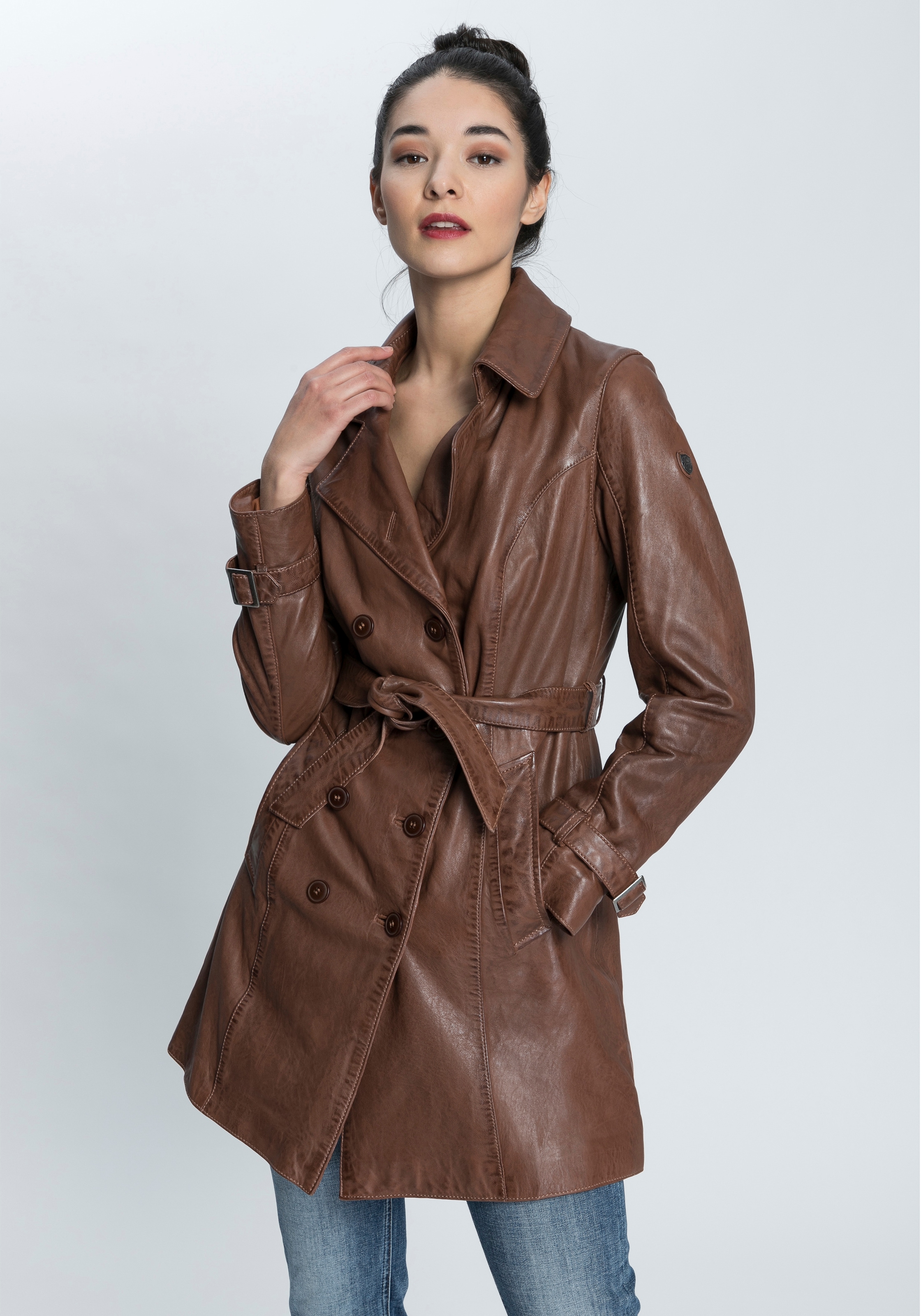 Mauritius Ledermantel »GWTaresa«, (2 tlg., mit Bindegürtel), Leder-Trenchcoat mit Bindegürtel