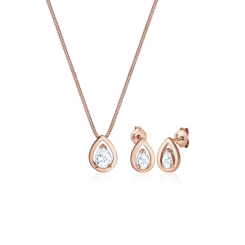 ELLI Schmuckset »Set Tropfen Zirkonia Weiß 925 Sterling Silber« () Rosegold onesize Schmuckset für Damen mit Zirkonia perfekt für den eleganten...
