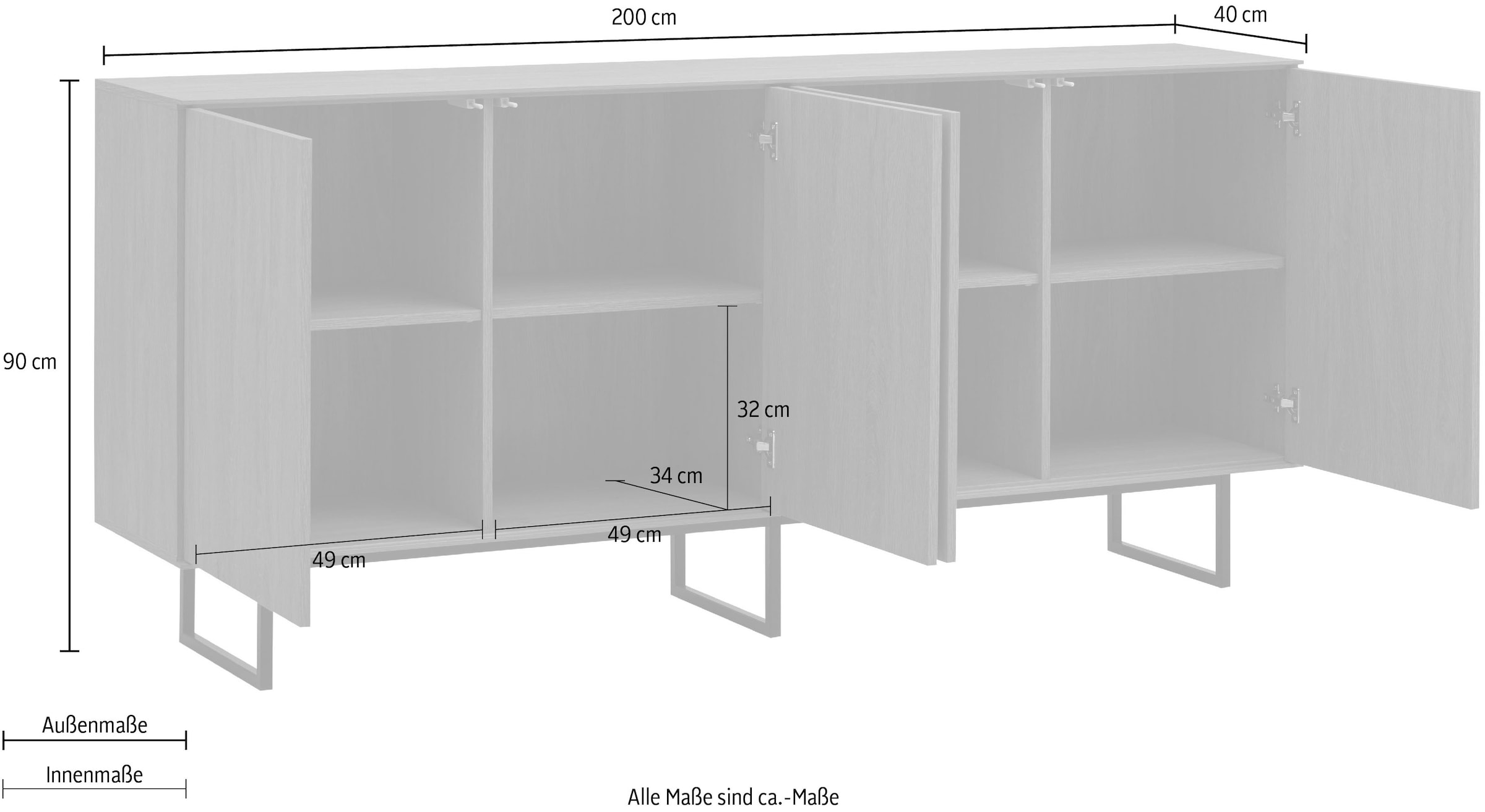 Home affaire Sideboard »Lund, moderner Schrank, Kommode mit Kufengestell« optisch dünner Oberboden, hochwertige Optik, ausreichend Stauraum