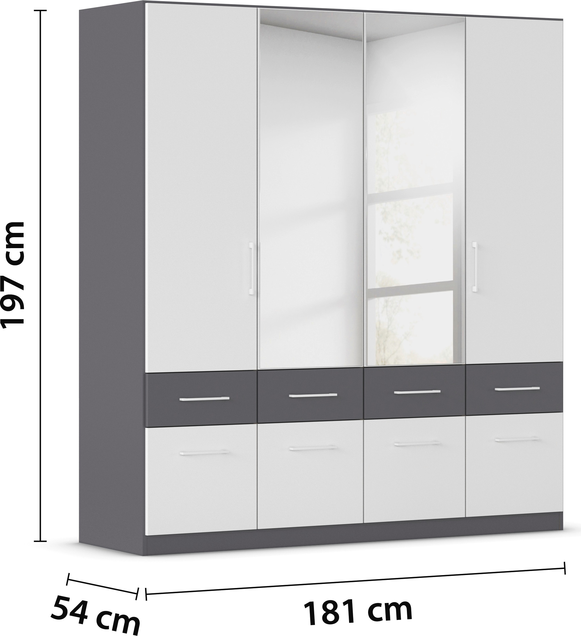 rauch Kleiderschrank »Kleiderschrank Schrank Garderobe Wäscheschrank DUNDEE«, (mit 3 Griff-Varianten), Schubladen in zwei Höhen, optional mit Spiegel MADE IN GERMANY