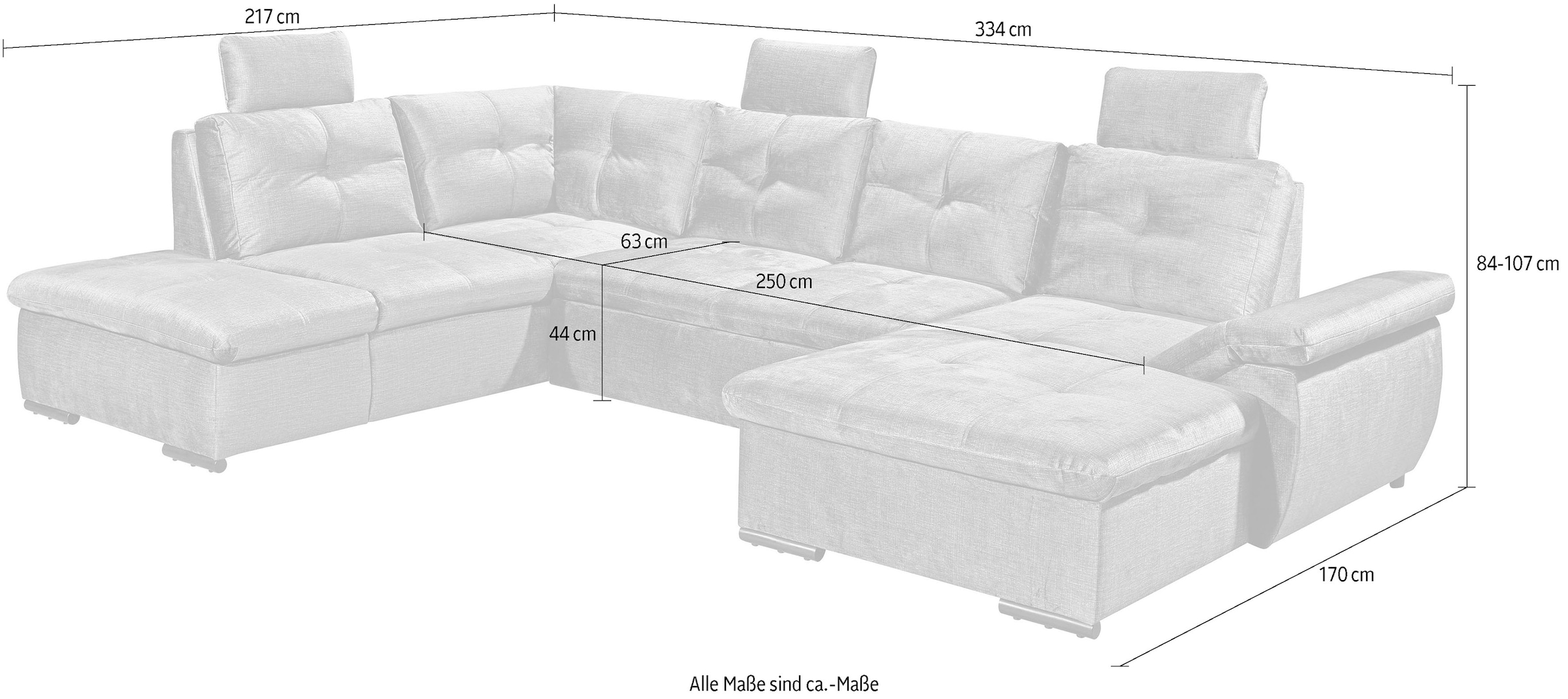 ED EXCITING DESIGN Wohnlandschaft »Alija U-Form«, mit Bettfunktion, Bettkasten, Armteilverstellung & Kopfstützen