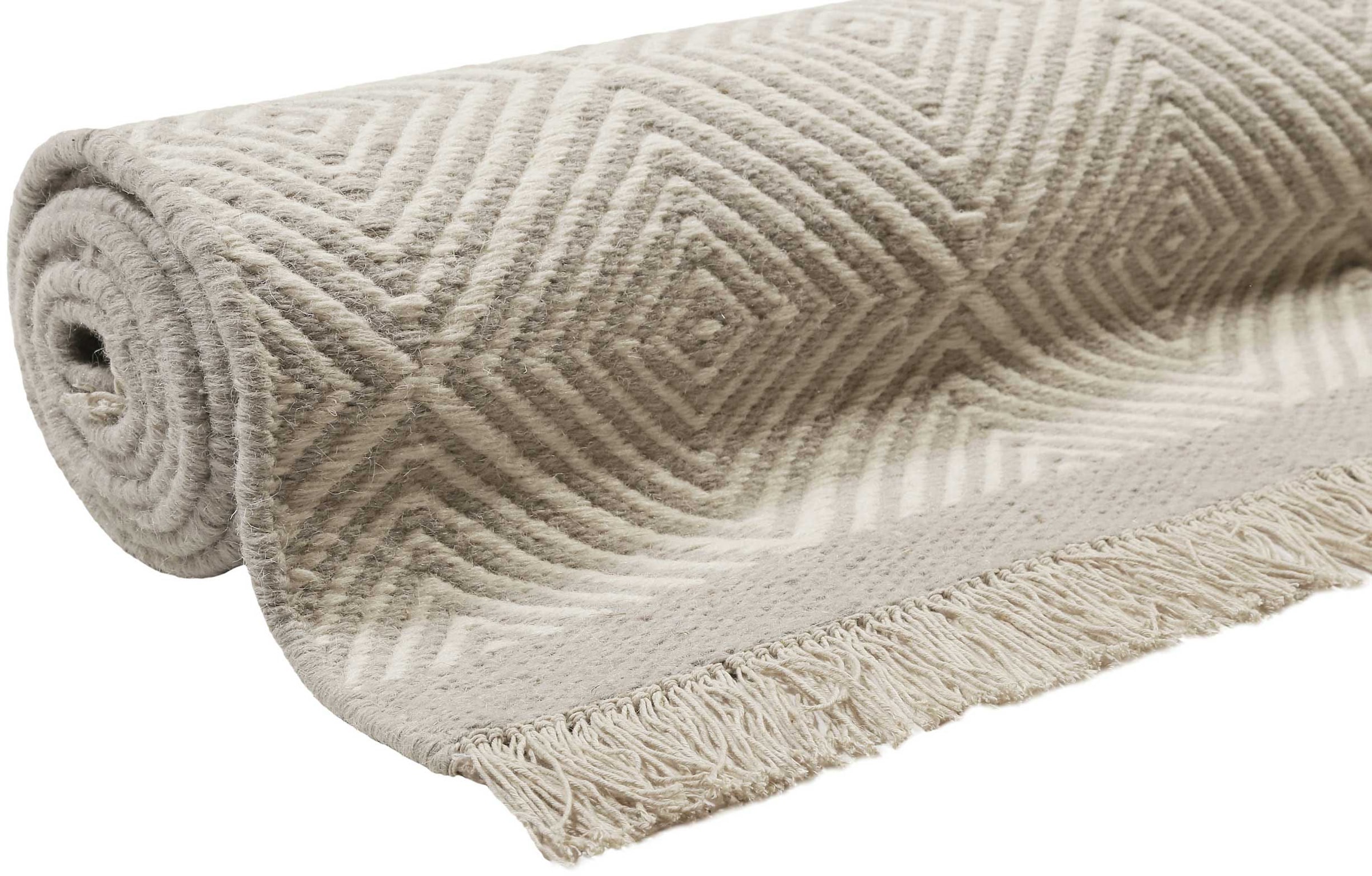 Esprit Wollteppich »Cairo ESP-2206«, rechteckig, 10 mm Höhe, Naturfaserteppich mit Fransen im modernen Design, Wohnzimmer