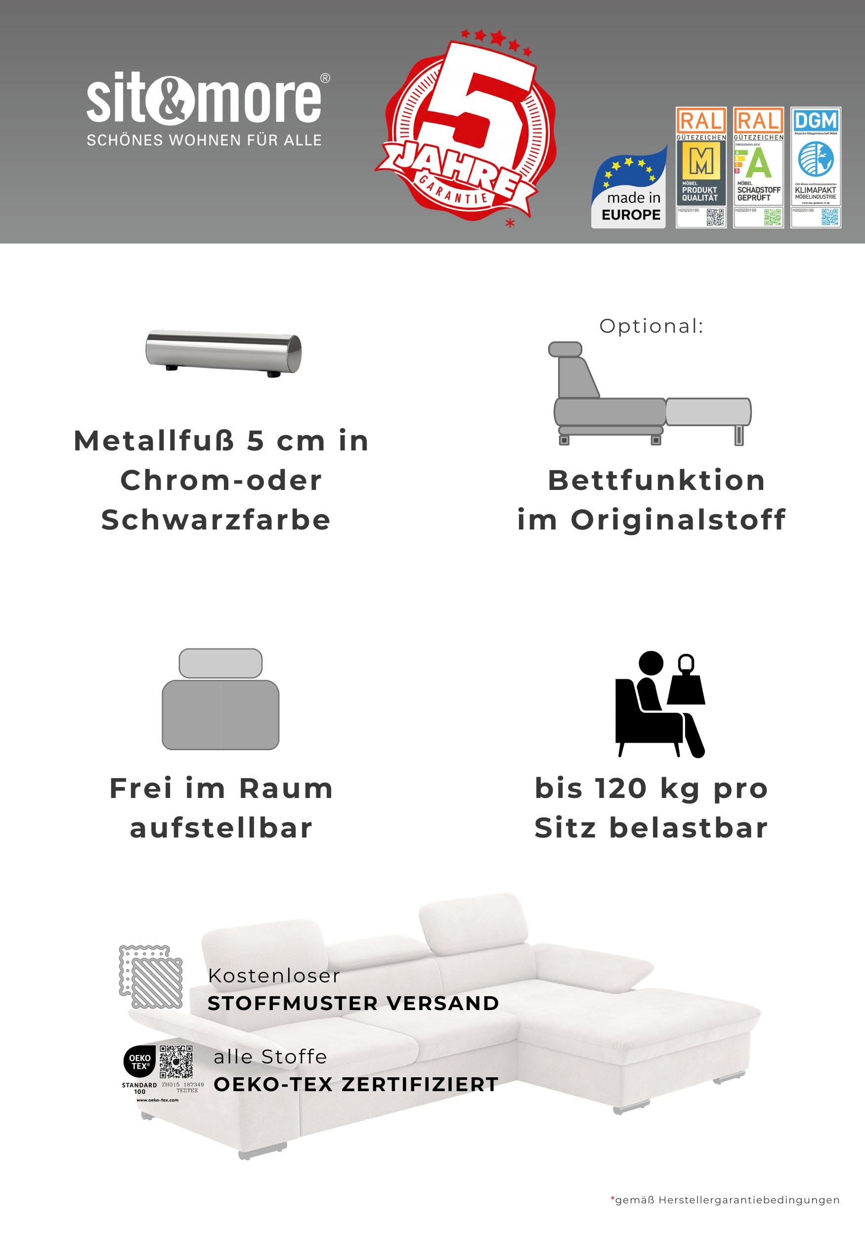 sit&more Wohnlandschaft »Alcudia U-Form« wahlweise mit Schlaffunktion