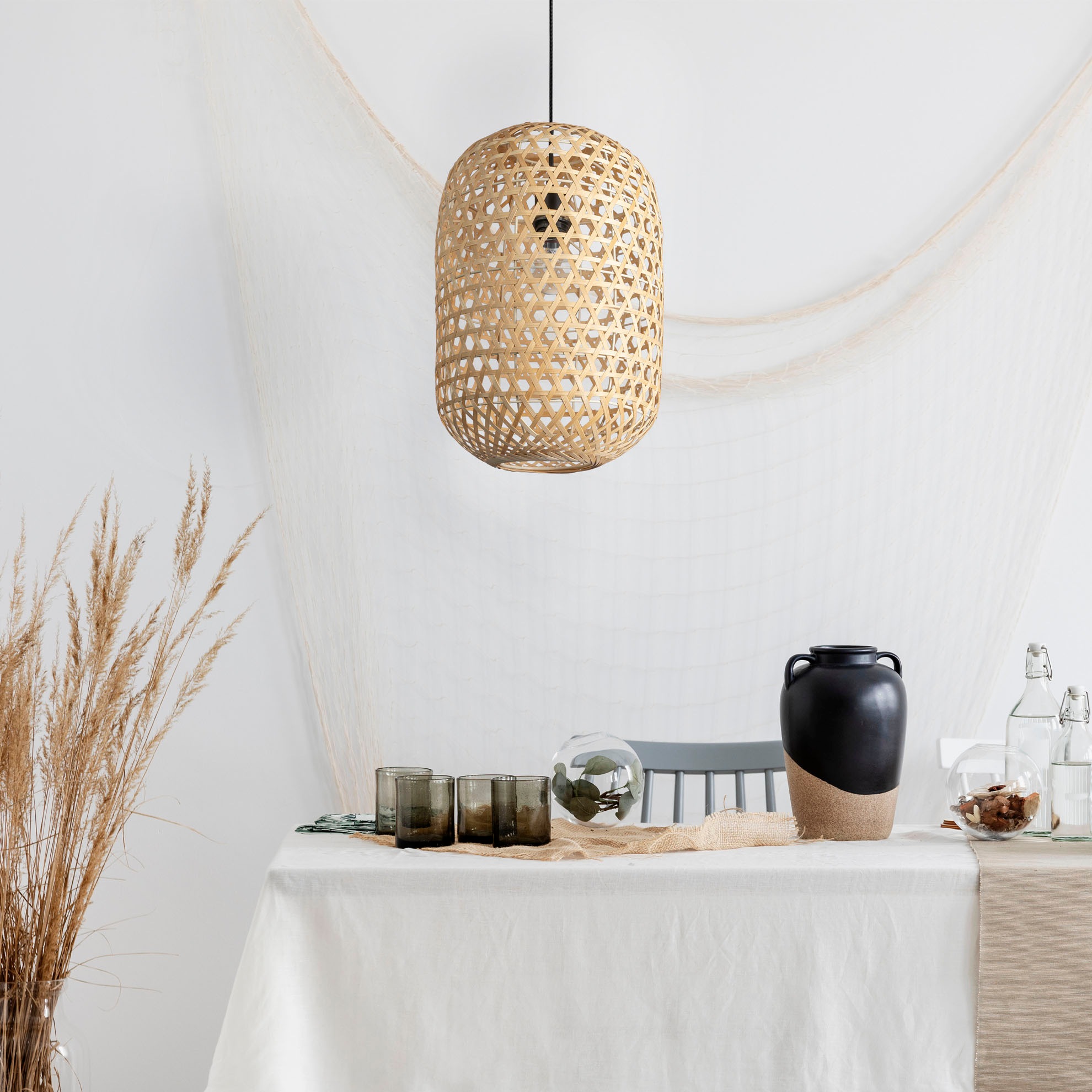Paco Home Pendelleuchte »PUNU«, Leuchtmittel E27   ohne Leuchtmittel, Bambu günstig online kaufen