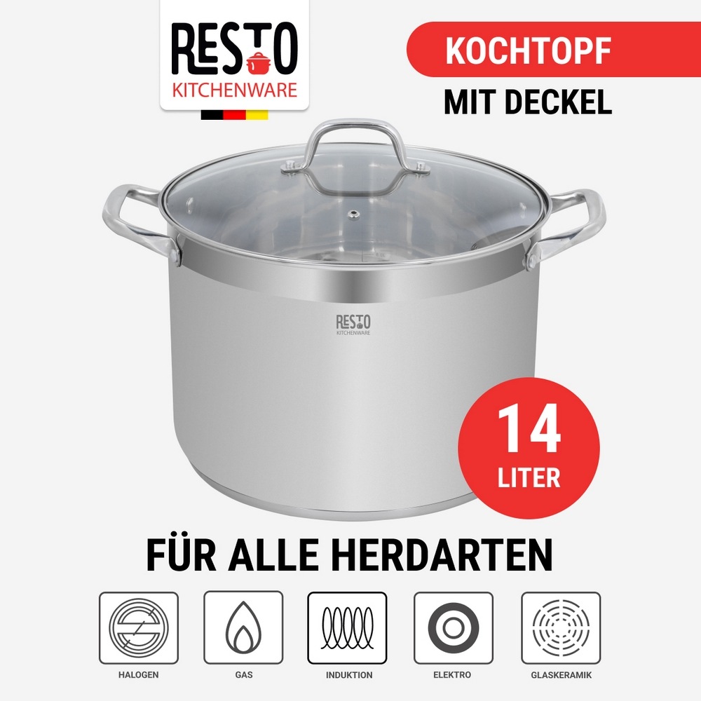 RESTO Kitchenware Kochtopf »Libra, Universaltopf energiesparend und spülmaschinenfest«, Edelstahl 18/10, (2 tlg.), Induktion, für alle Herdarten geeignet mit hitzebeständigem Glasdeckel