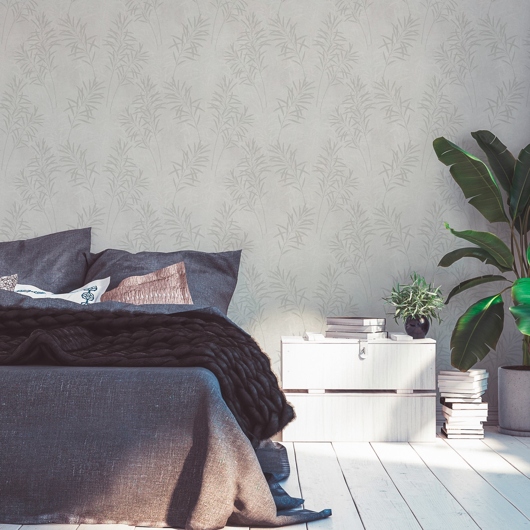 A.S. Création Vliestapete »Terra Tapete Floral Blätter«, matt-gemustert-neutral, Landhaus-Tapete Natur Metallic Tapeten Wohnzimmer Schlafzimmer Küche