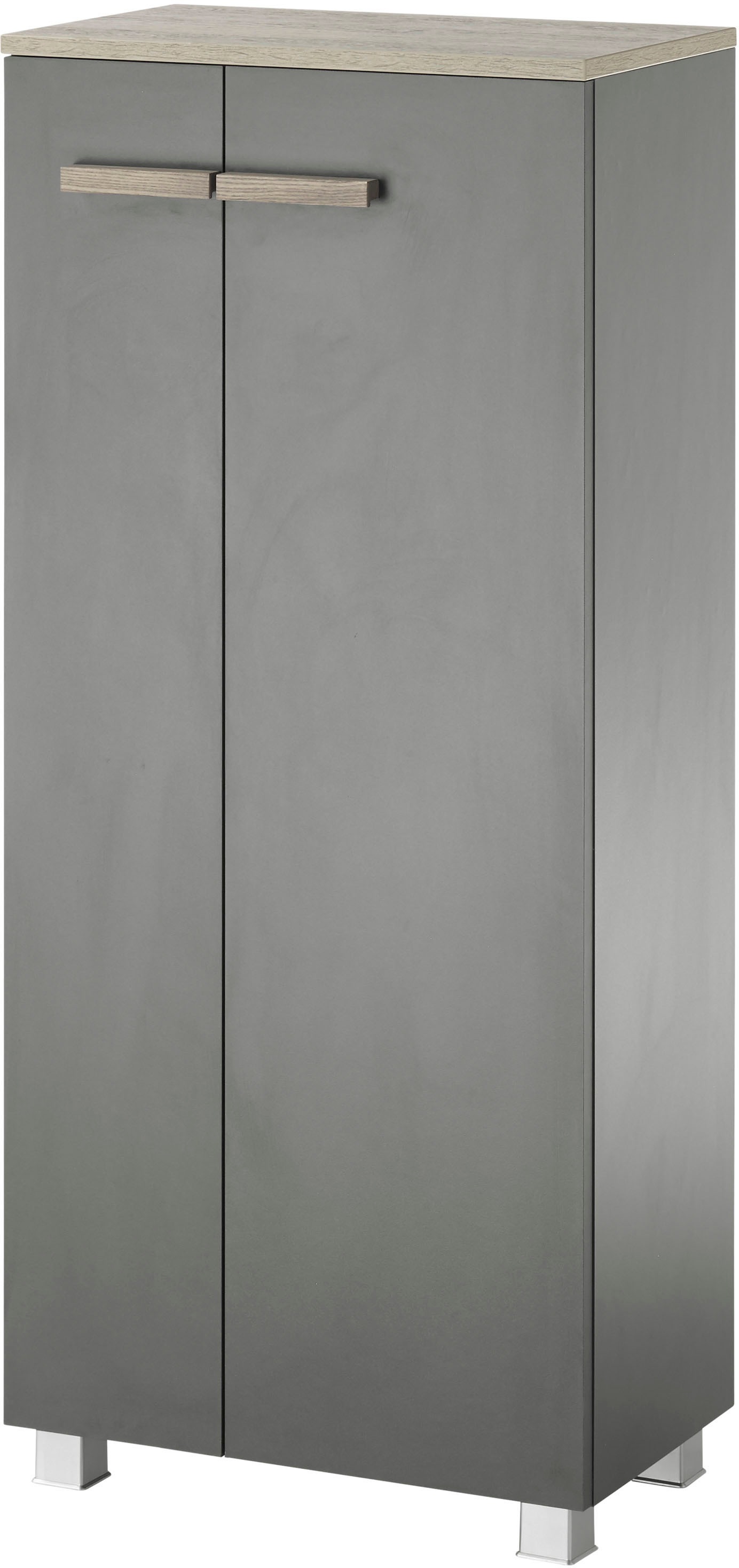 PLACES OF STYLE Midischrank »SOLiD, Badschrank im modernen Design, Schrank mit Holzgriffen« in zwei Farben verfügbar, mit Stauraum, stehend o. hängend montierbar