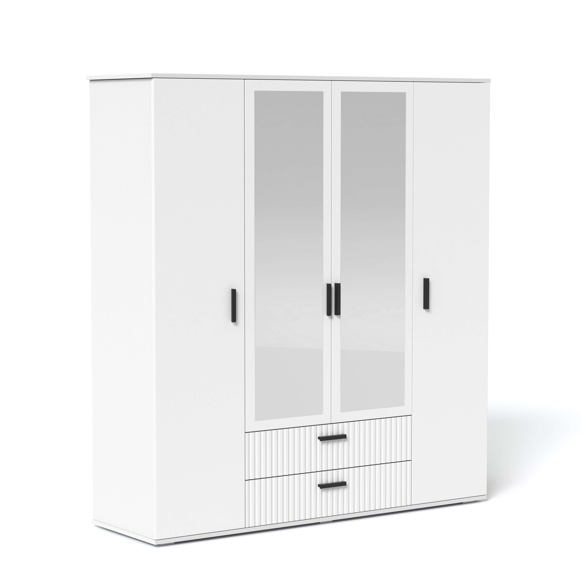 OTTO home Kleiderschrank »KOLLINE, modern mit viel Stauraum & geriffelter Struktur« H/B/T ca. 190/180/52cm,  Garderobe 4 Fächer, Kleiderstange, 2 Schubladen, 2 Spiegel