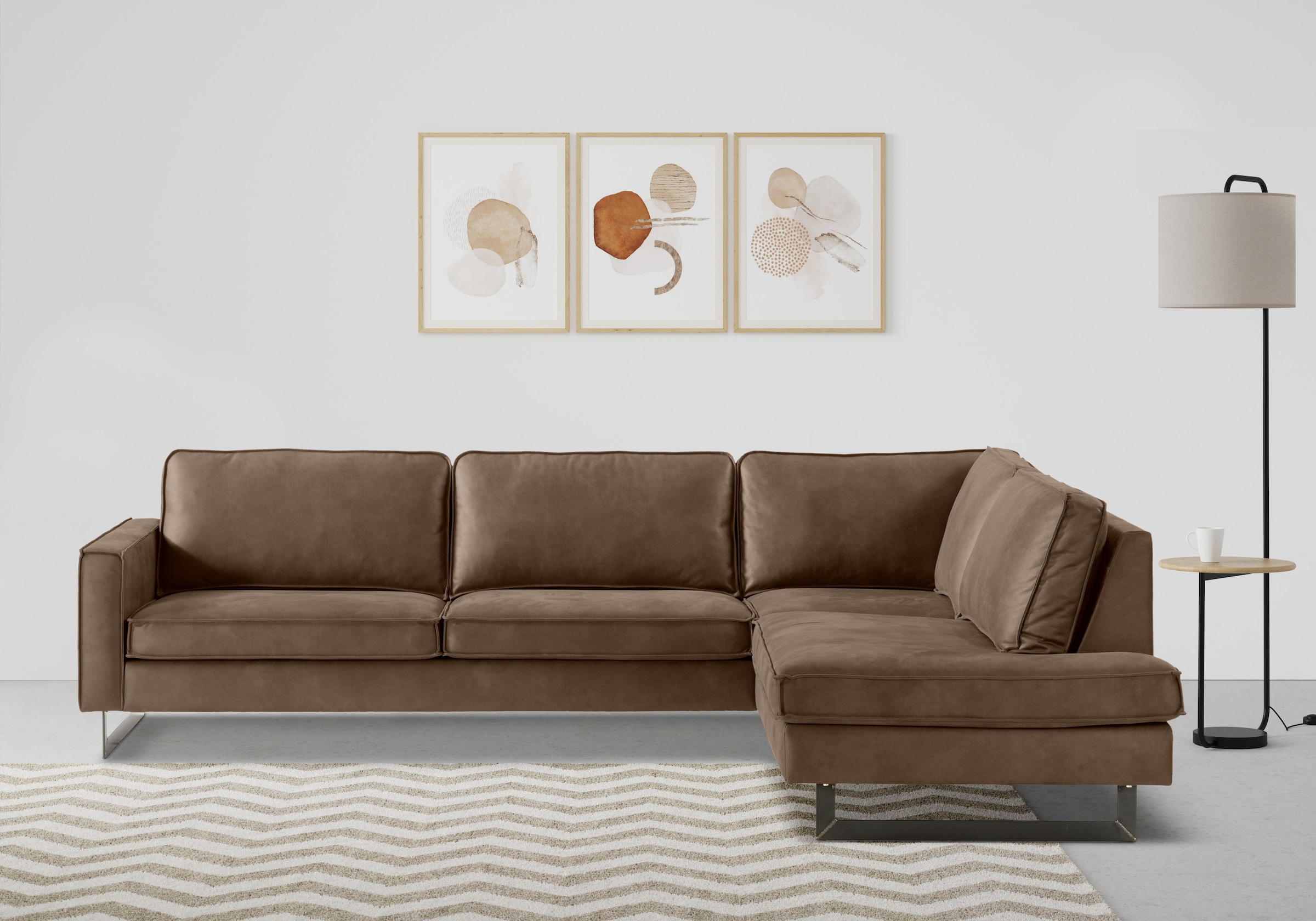 Places of Style Ecksofa »Pinto, 290 cm, Ottomane links / rechts«, Cord, Feincord, Luxus-Microfaser Leder und Chenille