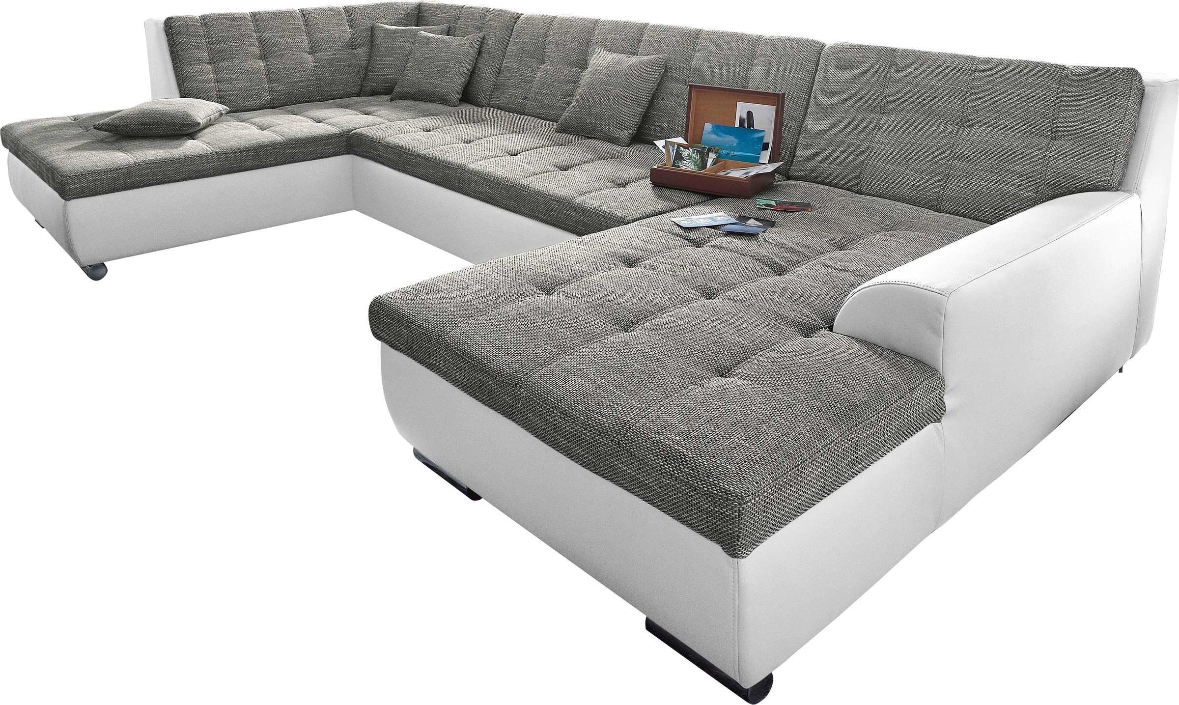 DOMO collection Wohnlandschaft »Treviso incl. Zierkissen, moderne Steppung, XXL: B/T/H: 364/201/83 cm«, wahlweise mit Bettfunktion, in vielen Bezugsarten auch in Cord U-Form