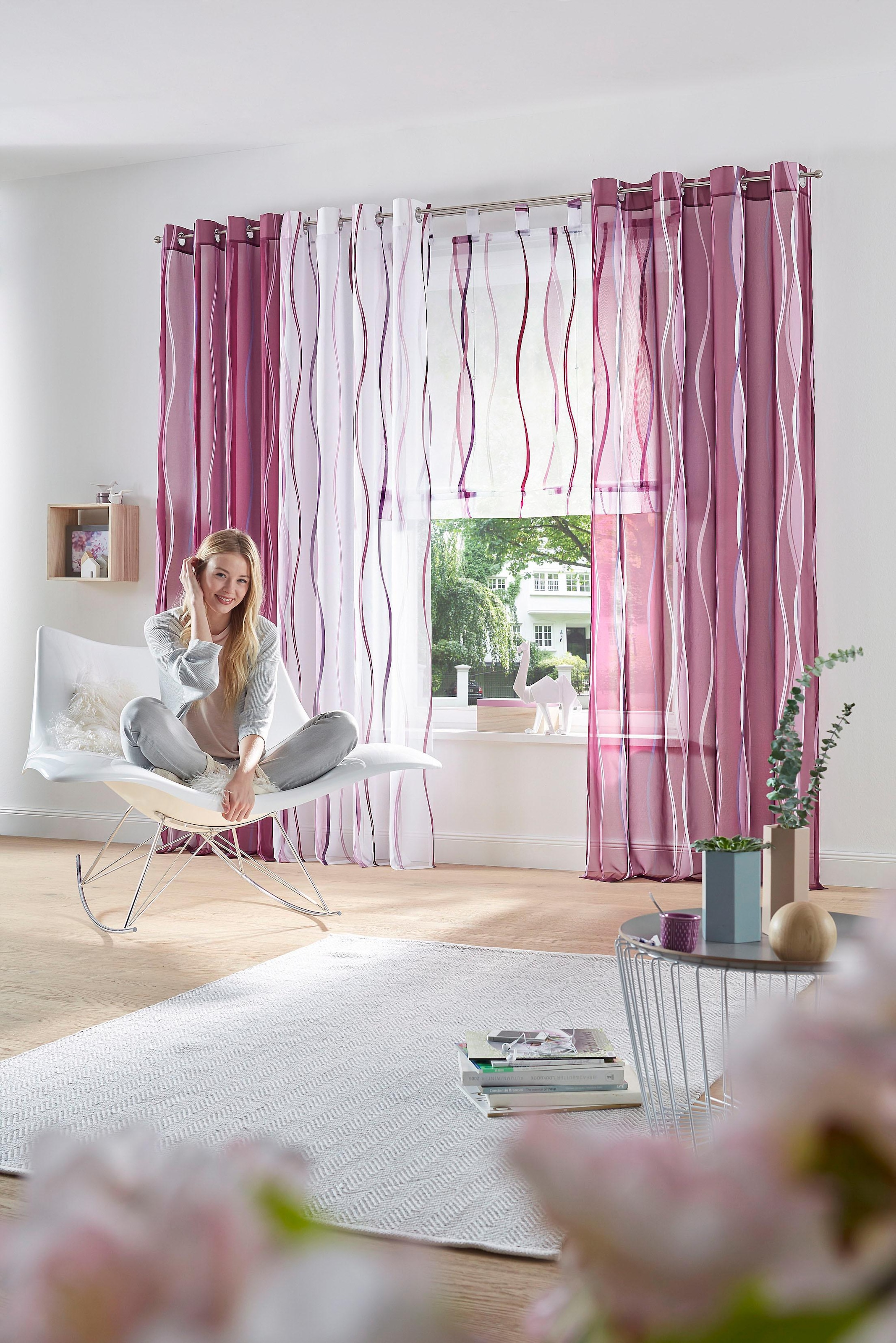 my home Raffrollo »Dimona«, mit Schlaufen, Transparent, Voile, Polyester