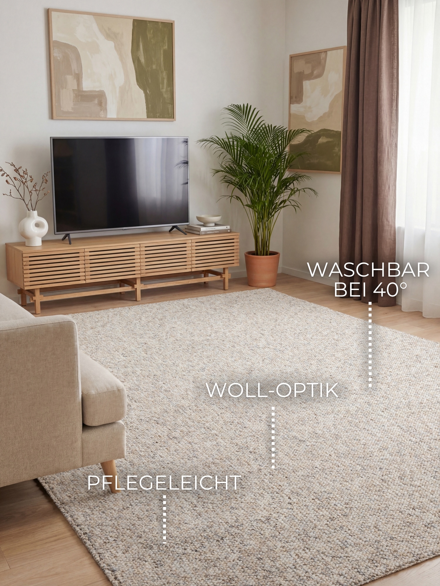 ELLE DECORATION Teppich »Rocco« rechteckig 10 mm Höhe Läufer, waschbar, Wohnzimmer, Esszimmer, Woll-Optik