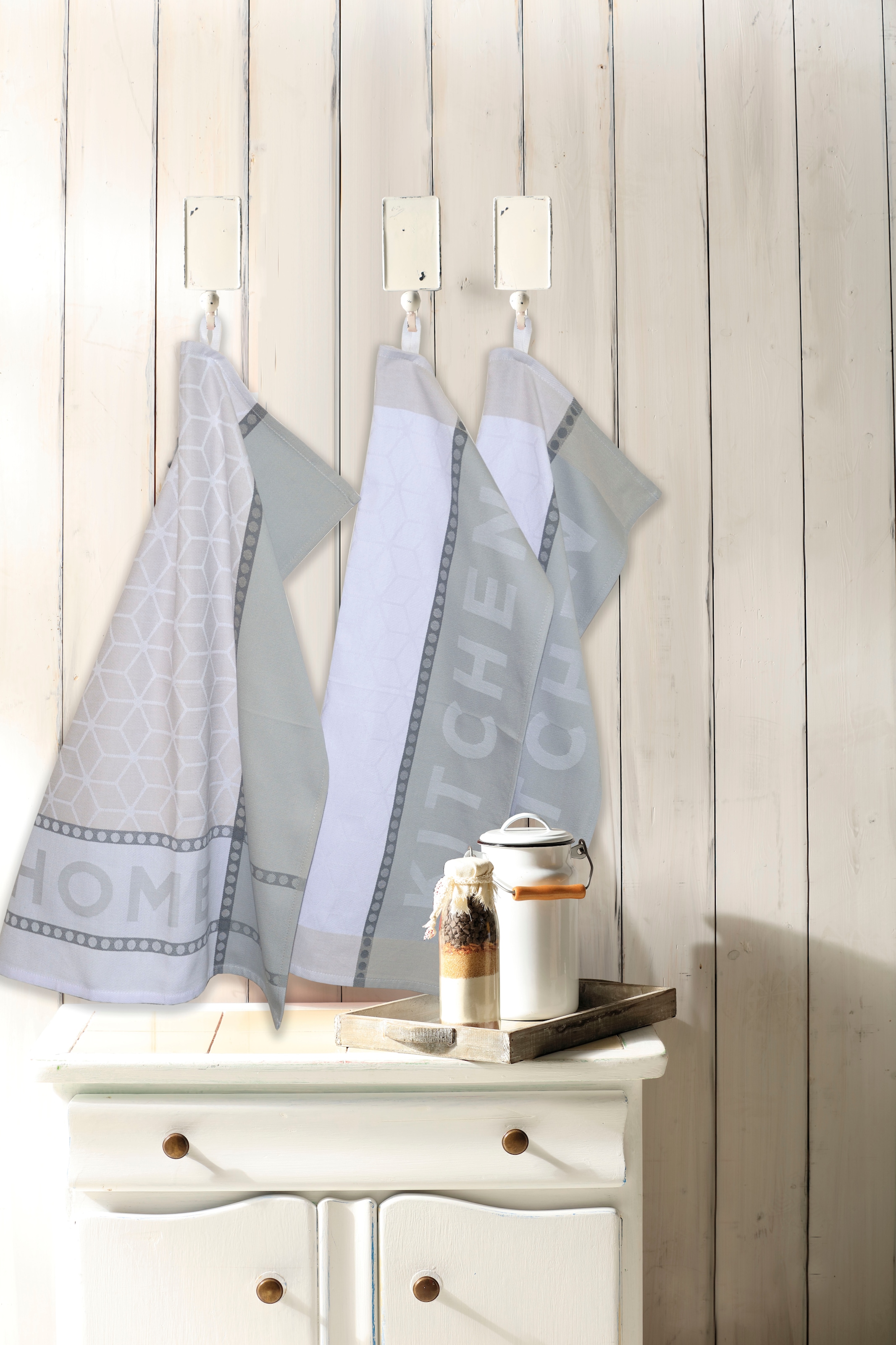 Dyckhoff Geschirrtuch »HOME & KITCHEN, Maße je Tuch ca. 50x70 cm, aus 100% Baumwolle« mit zwei verschiedenen Motiven